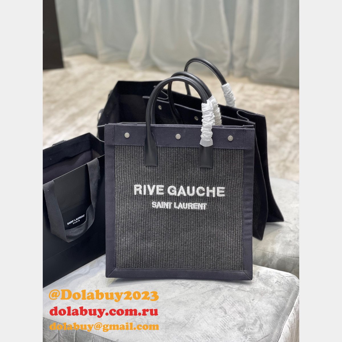 Buy Replica YSL Rive Gauche Shopping 631682 Bag In Linen and Cotton Online