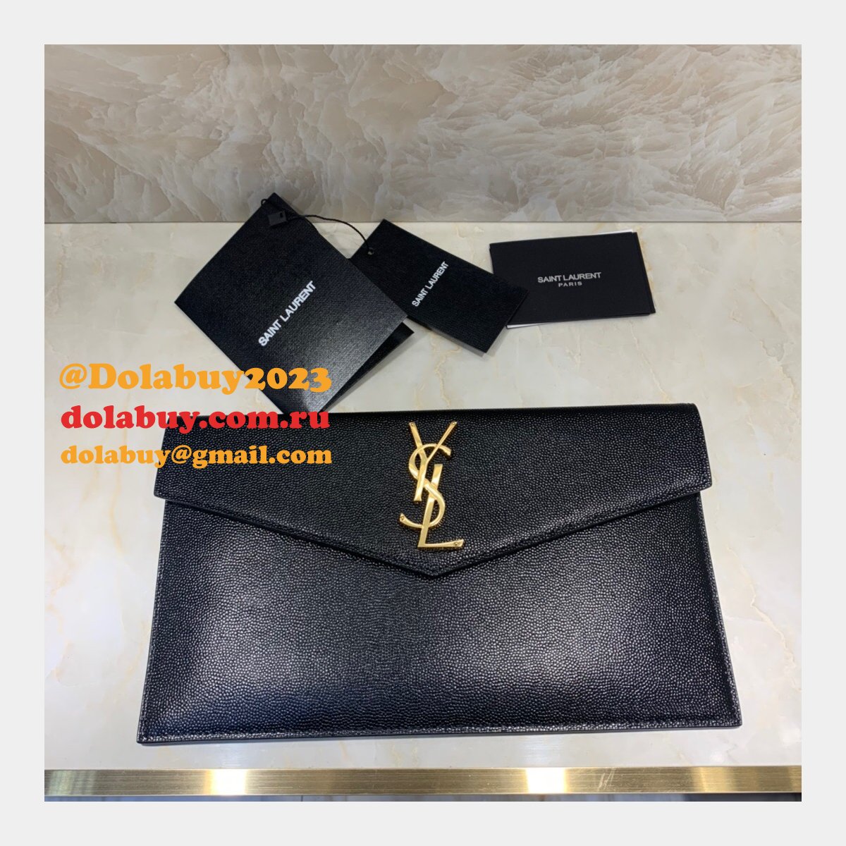 YSL AAA+ CLUTCH IN GRAIN DE POUDRE EMBOSSED LEATHER