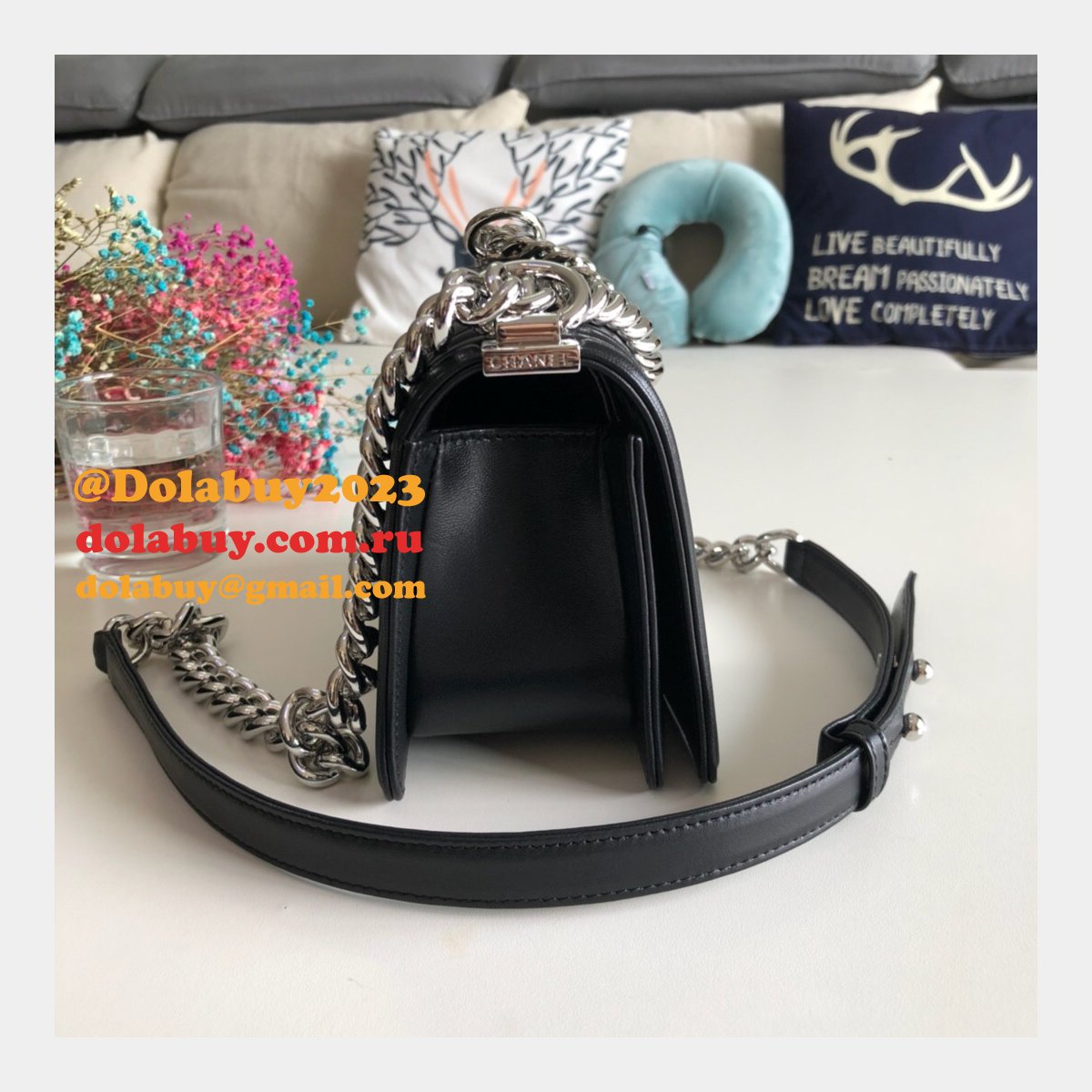 Luxury CC V Le Boy Replica 7 Star Black Bags lambskin 20cm