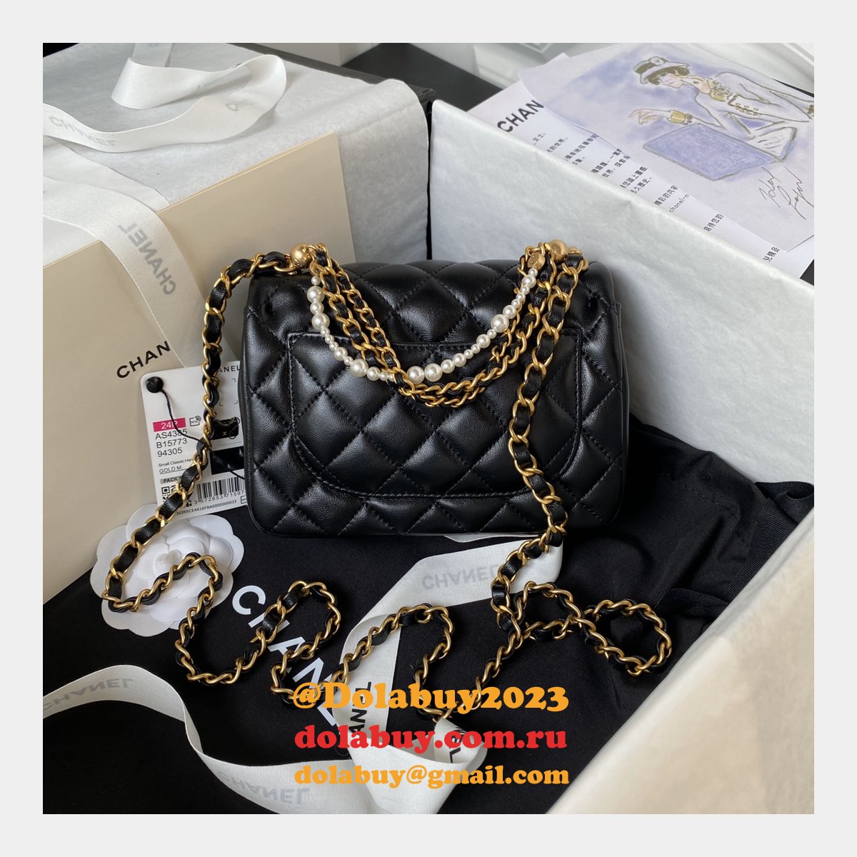 Luxury CC MINI AS4385 pearl chain BAG 2024