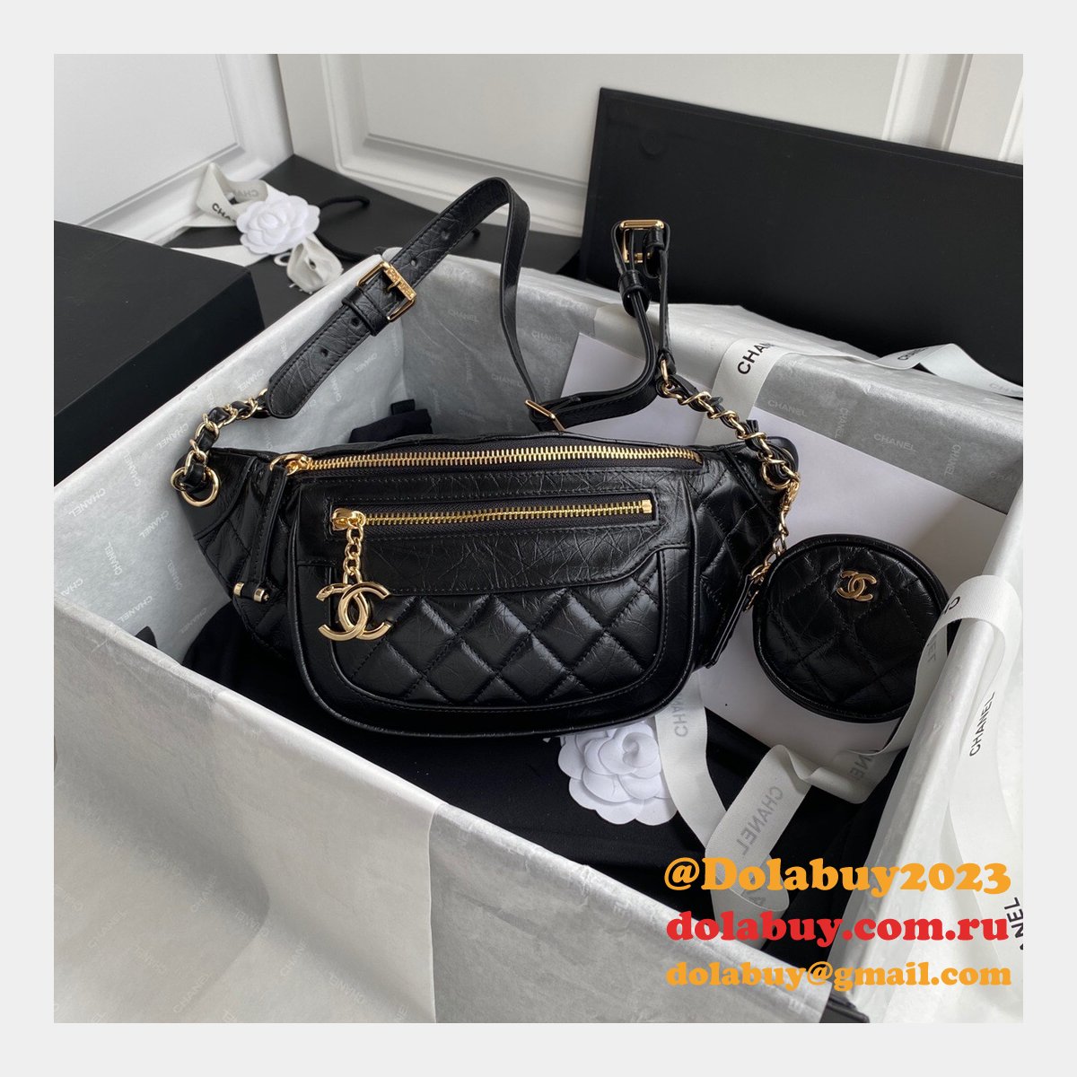 Buy Online CC AAA+ Calfskin Waist AS1077 Black Bag