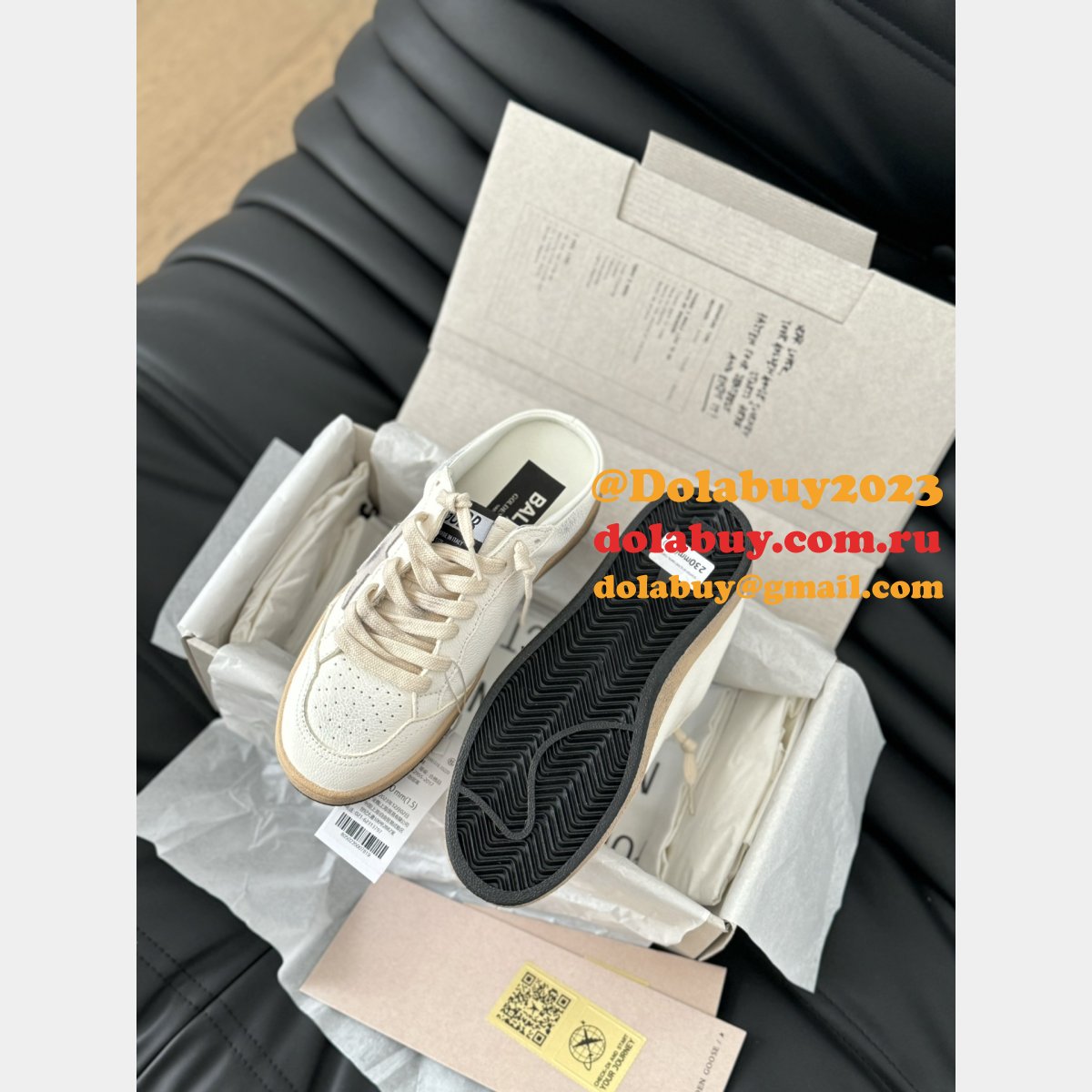 Luxury Super-Star Sabots with platinum star and ice-gray suede tongue