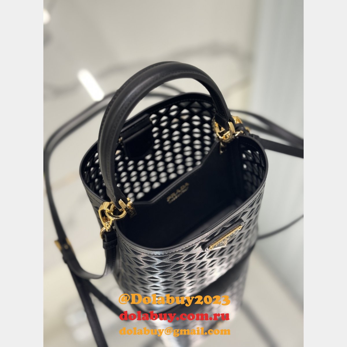 Luxury Prada Saffiano hollow basket women bag