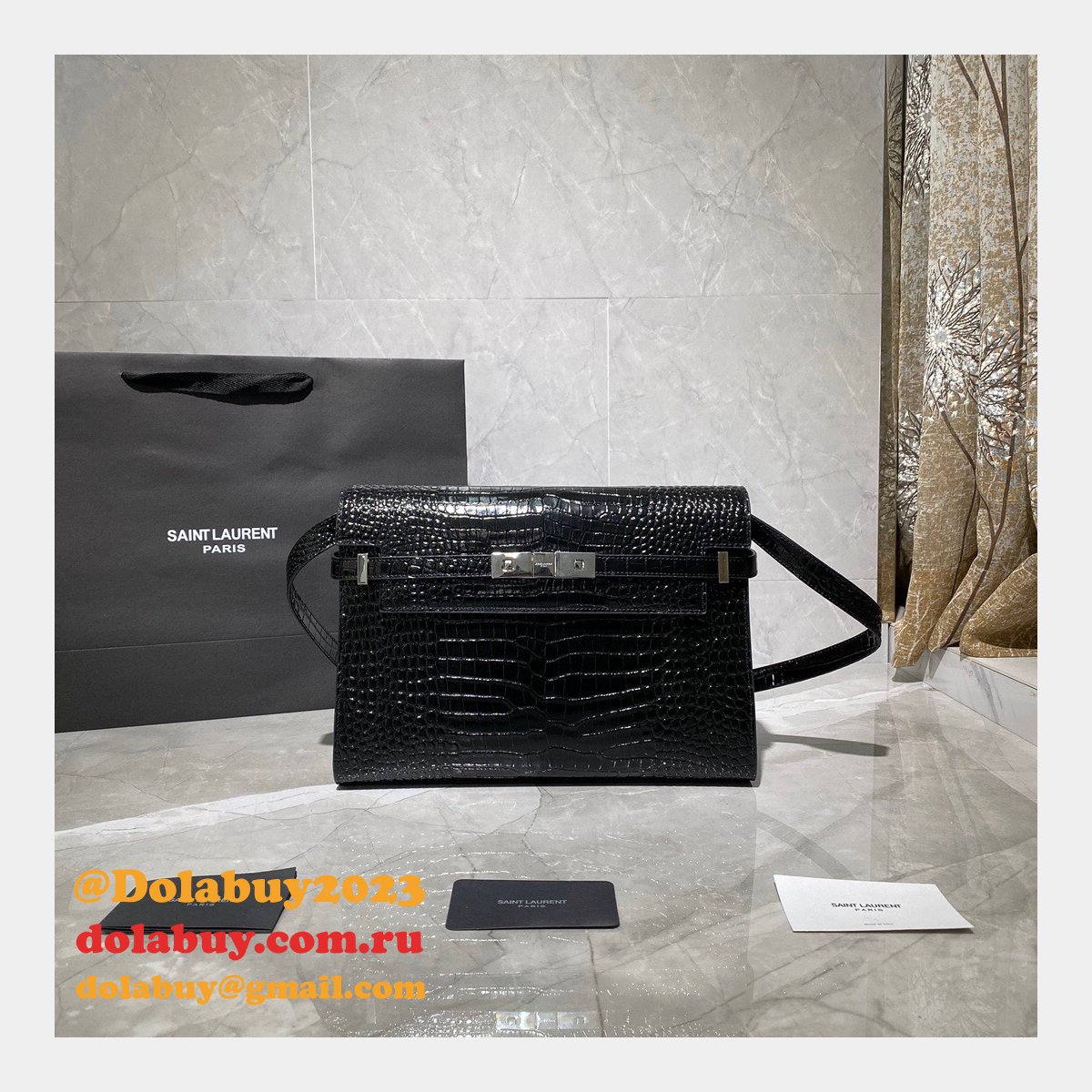 Luxury Saint Laurent Nano Manhattan Calfskin Silver Bag