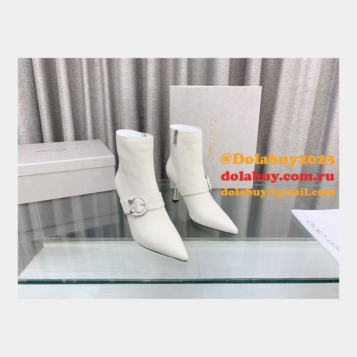 Duplicate Jimmy Choo C Buckle High Heel Ankle Replica Boots