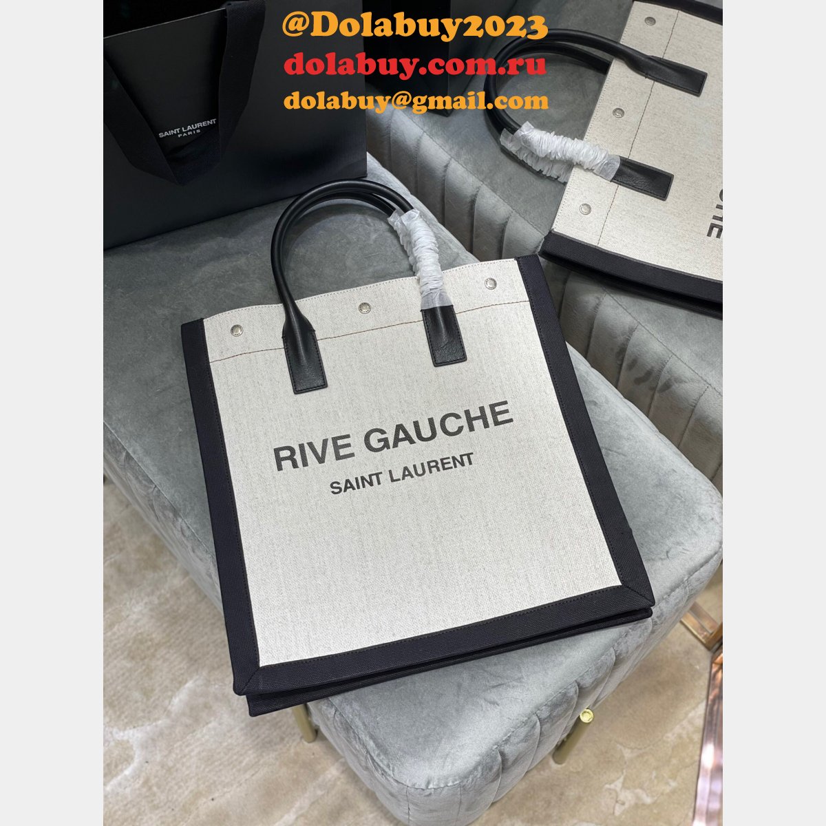 Cheap Replica Saint Laurent Rive Gauche Shopping 631682  Bag In Linen and Cotton