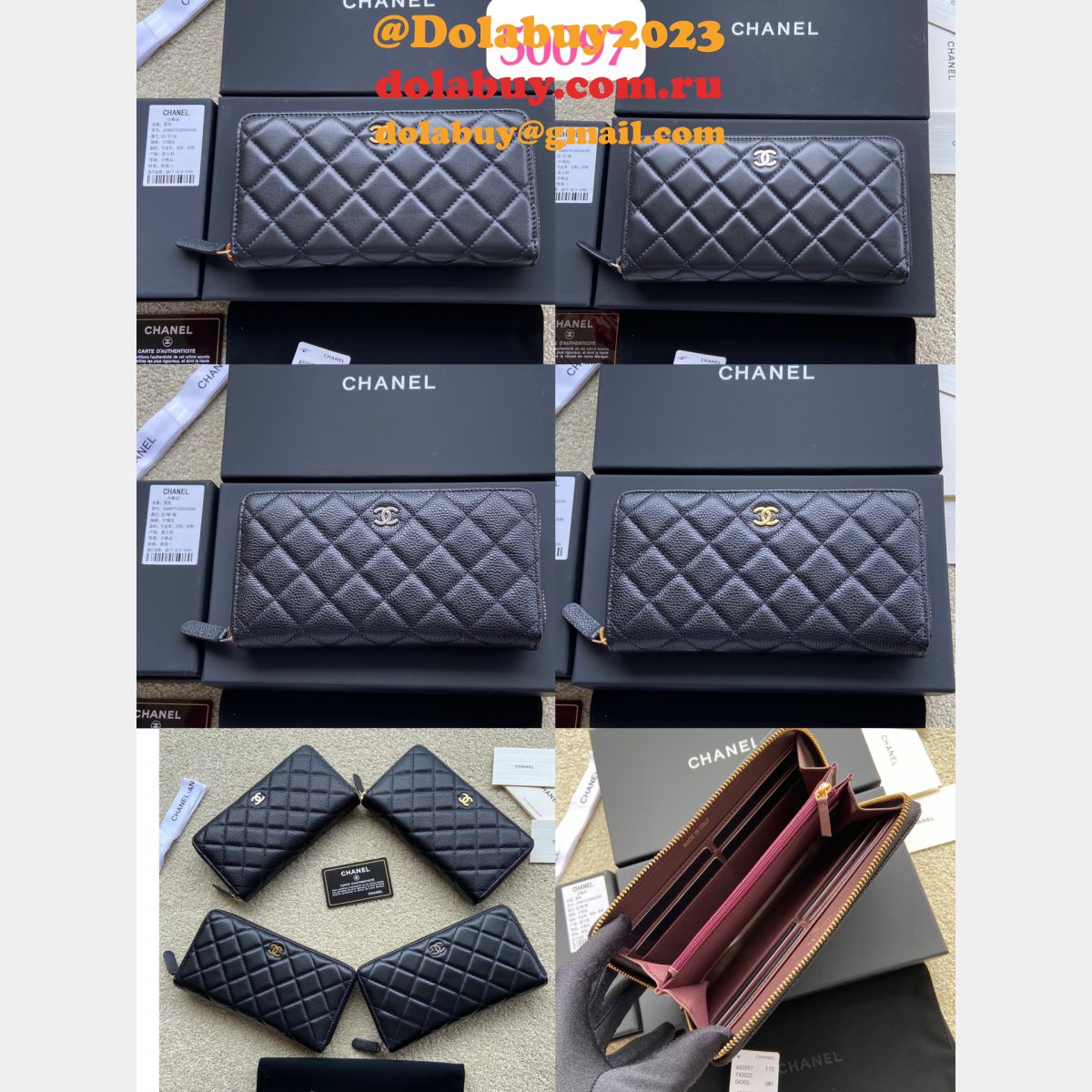 Best CC Leather Matelasse Round Zipper Long Wallet A50097