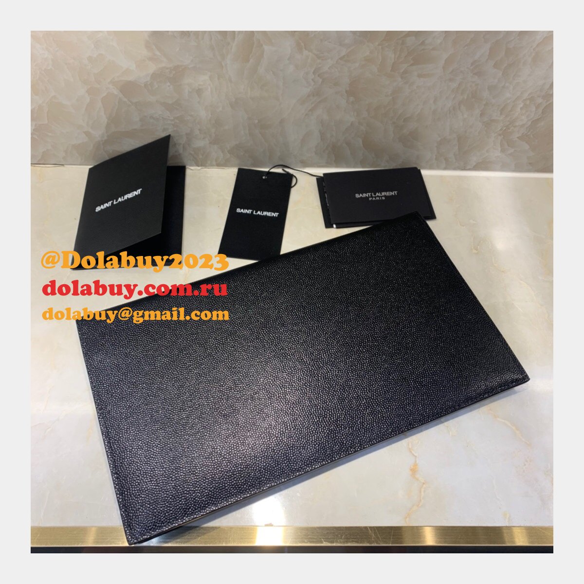 YSL AAA+ CLUTCH IN GRAIN DE POUDRE EMBOSSED LEATHER