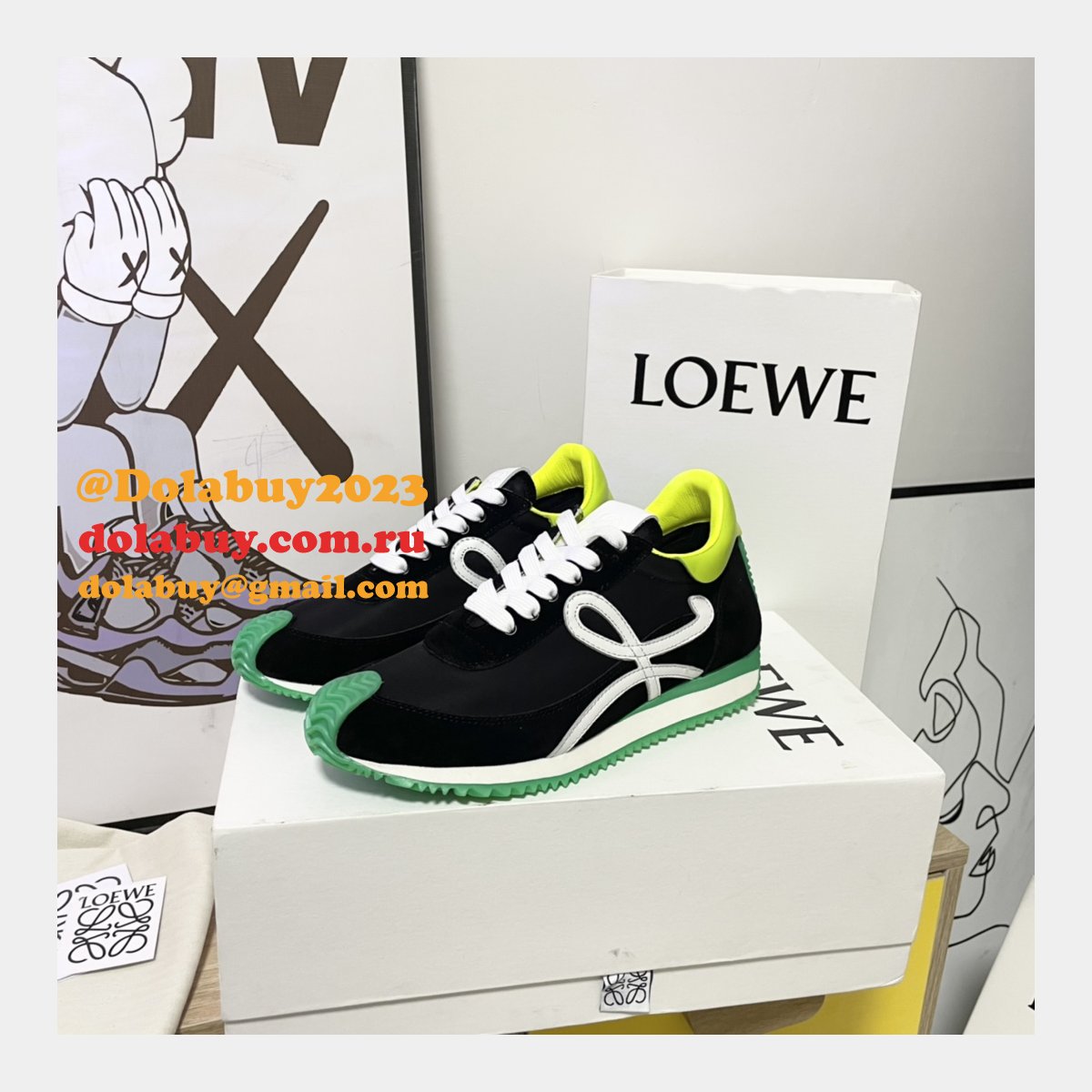 Luxury loewe Ballet Runner in nylon and calfskin