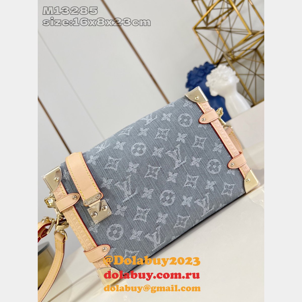 Louis Vuitton M13285 Side Trunk MM Bag Luxury Monogram Denim Grey