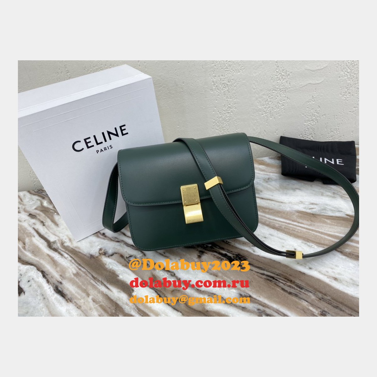 Celine Cheap Teen Classic Box ArmyGreen shoulder bag