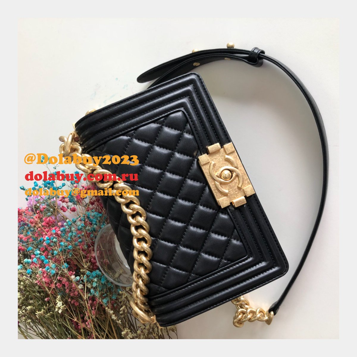 High Quality CC Le Boy Replica Best Black Bags lambksin 20cm