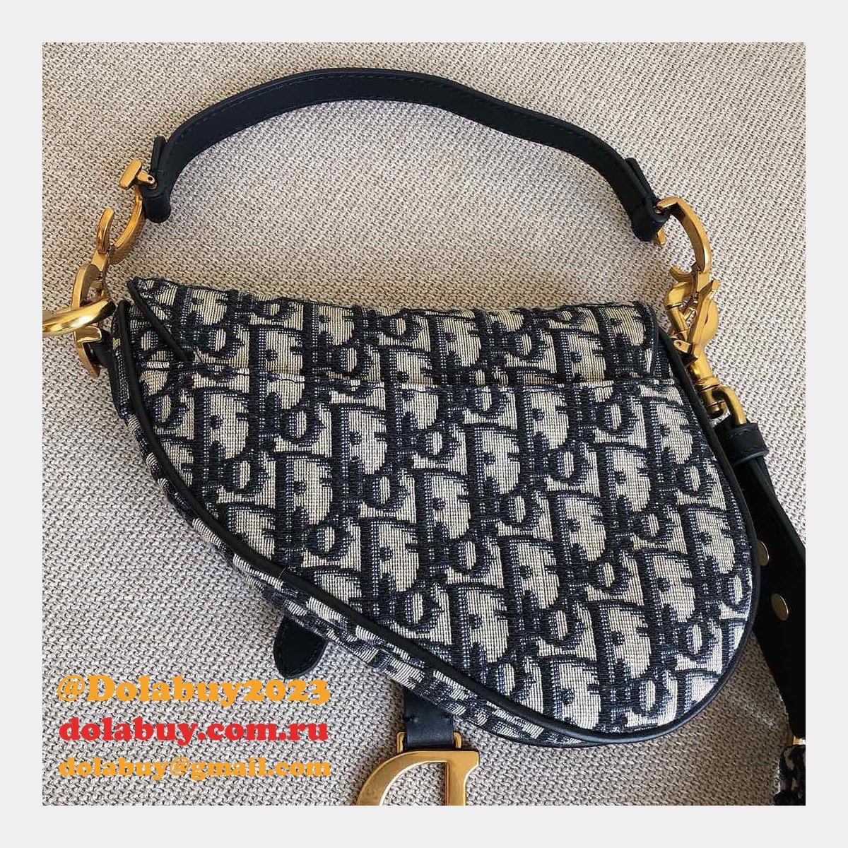 Replica Christian Dior Saddle Bag Grained Blue Oblique Jacquard