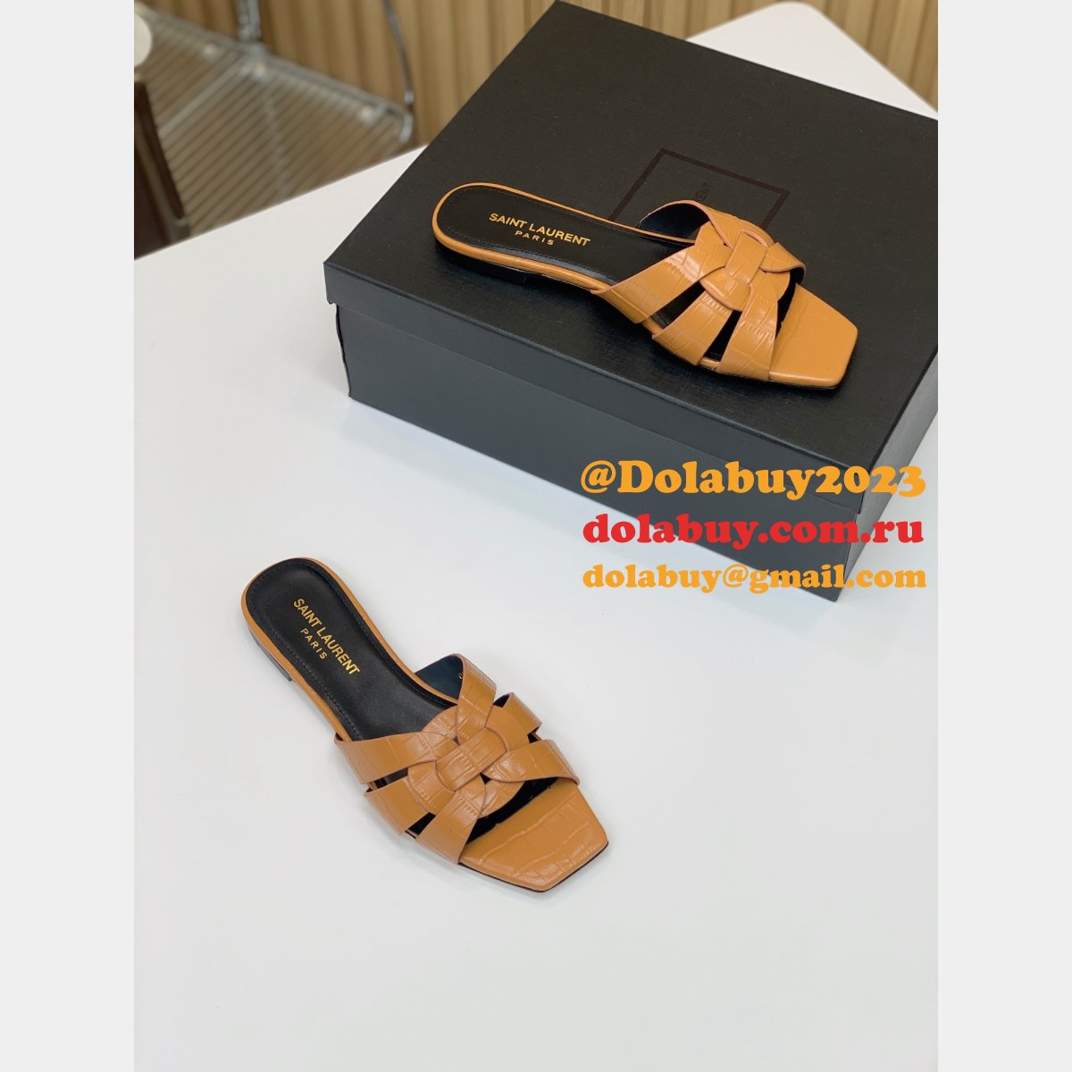 Tribute Mules Vegetable-Tanned Leather Saint Laurent Copy Shoes