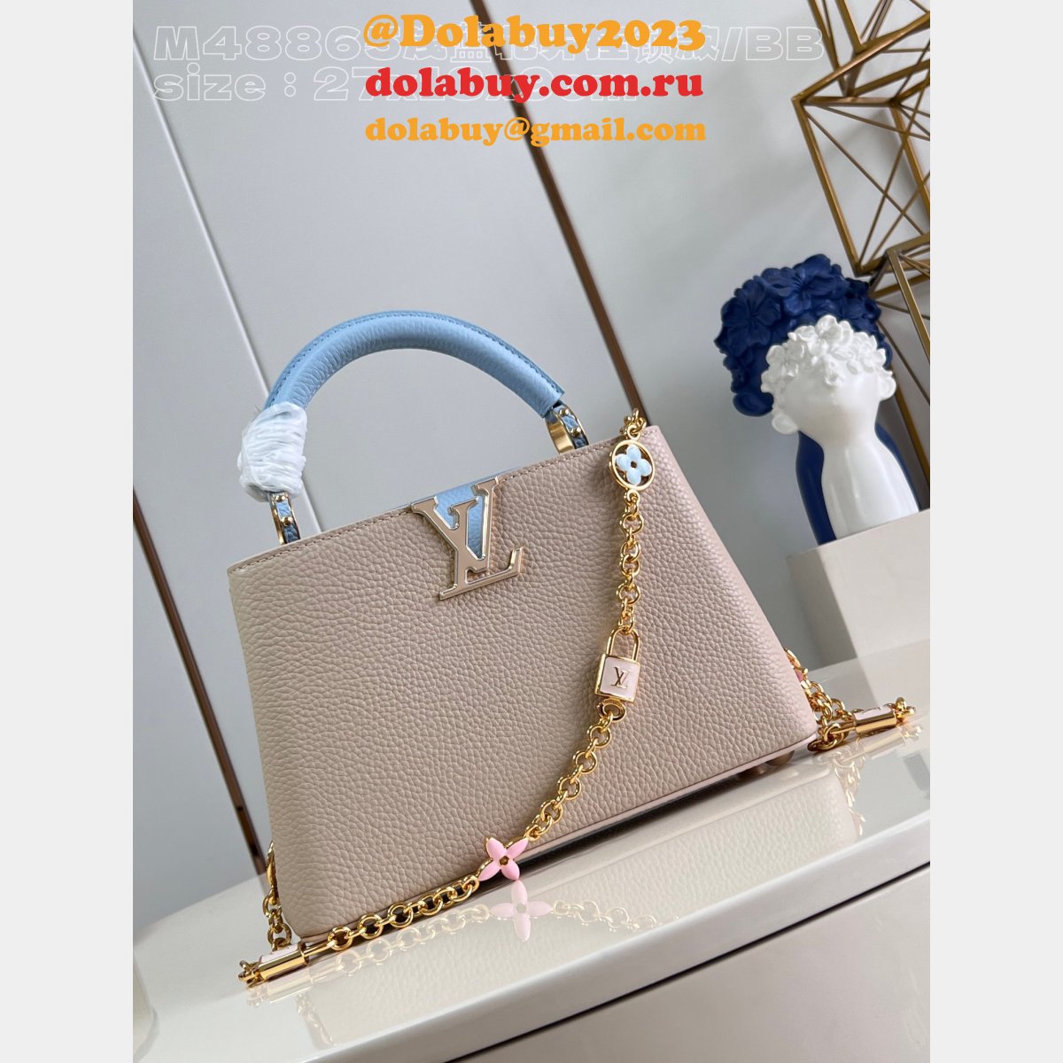 Replica Louis Vuitton Capucines AAA+ M48865 Blue Flower Bags