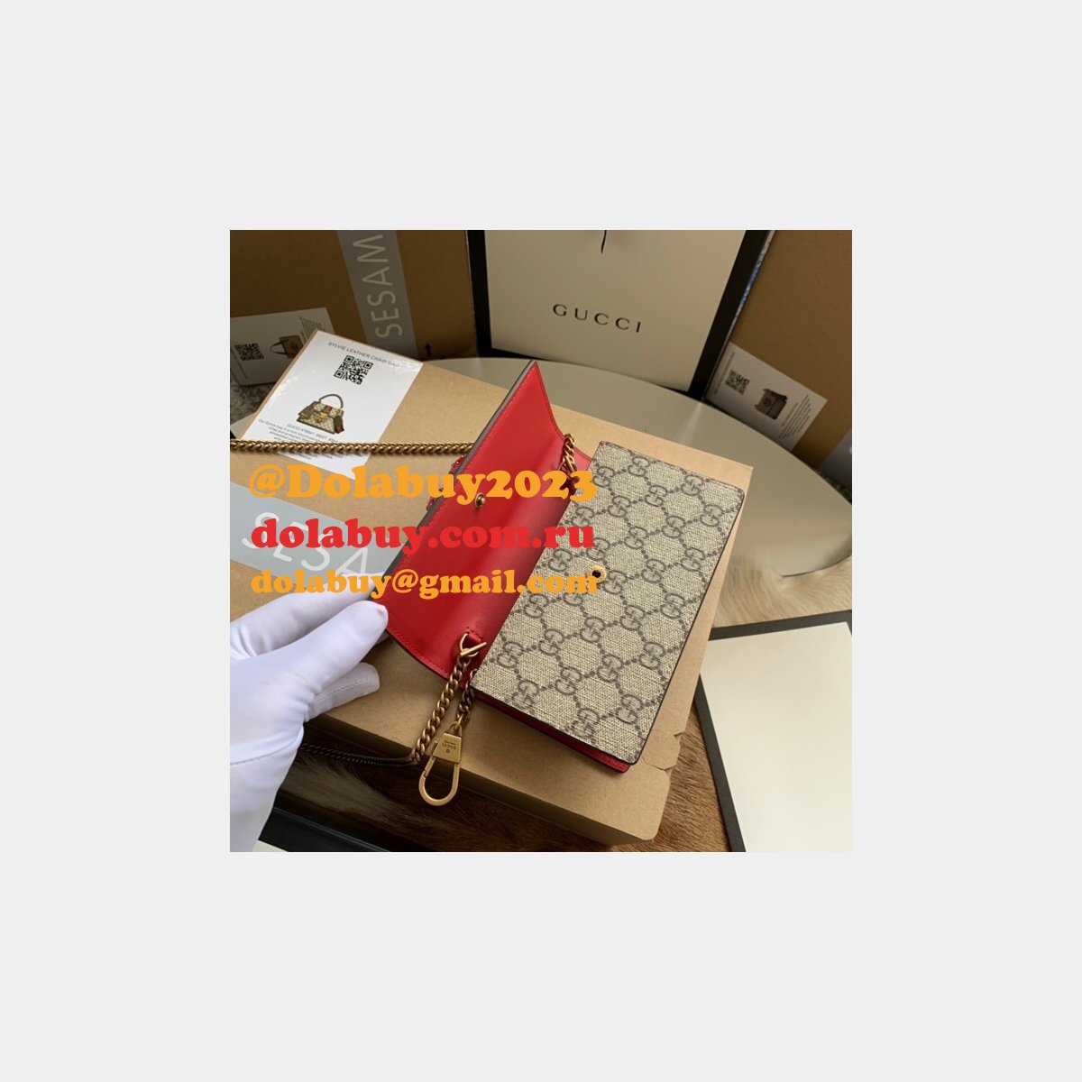 G*u*i designer beige gg supreme mini bag with cherries