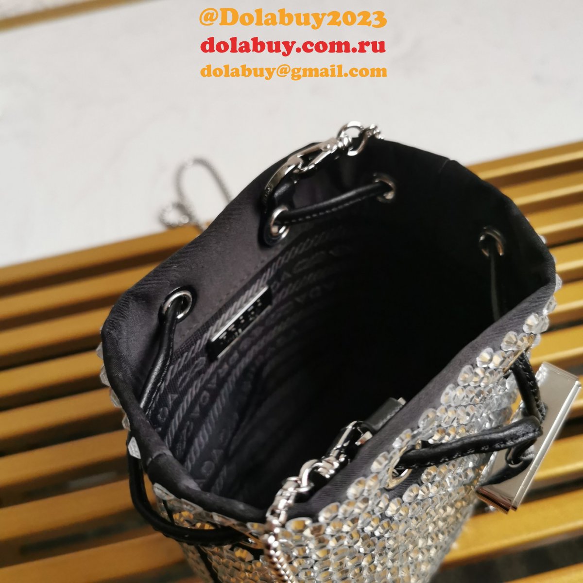 Designer Prada Replicas 1NR016 Crystal Embellished Satin Mini-pouch Bag