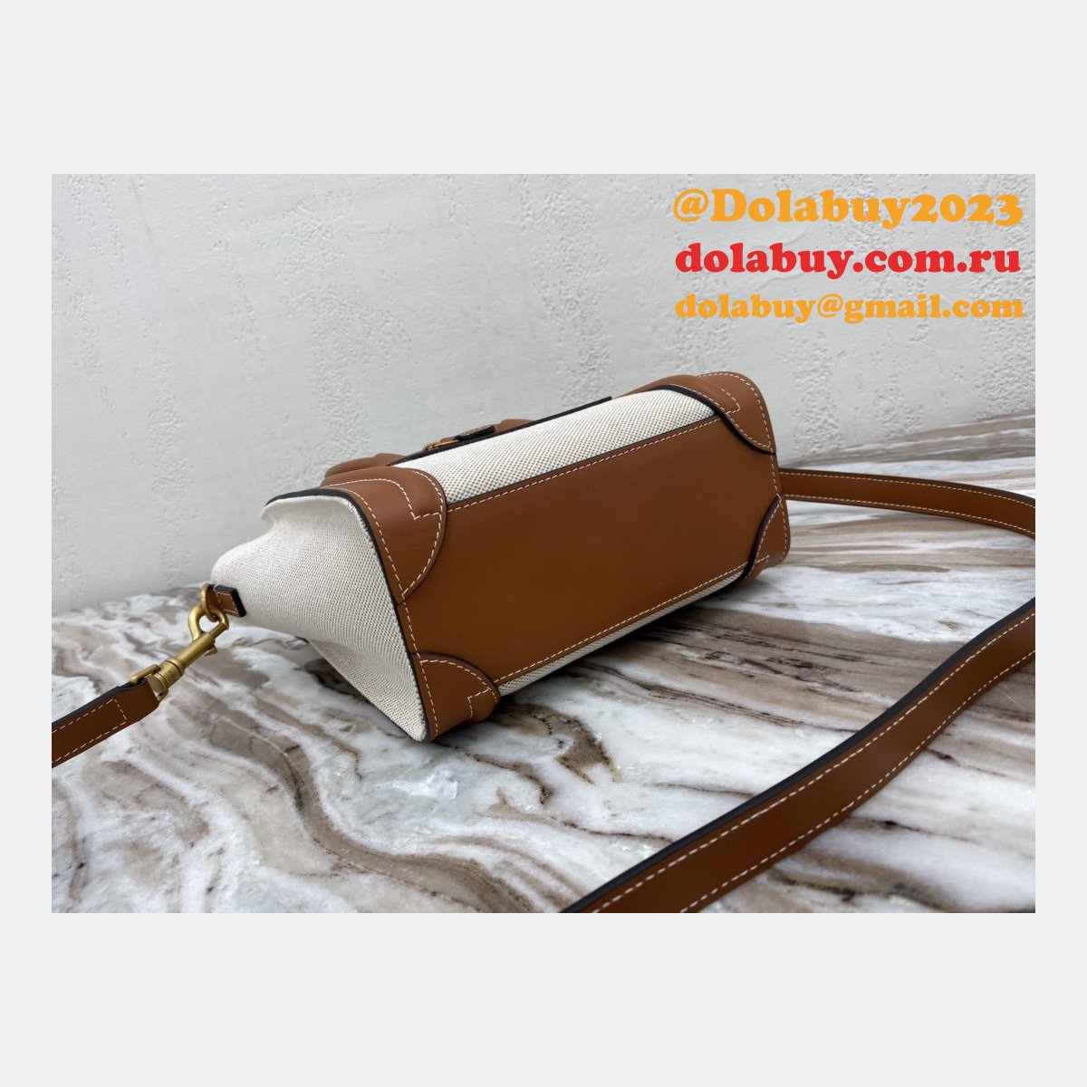 Brown/White Celine Micro Luggage Tote Bag Replica