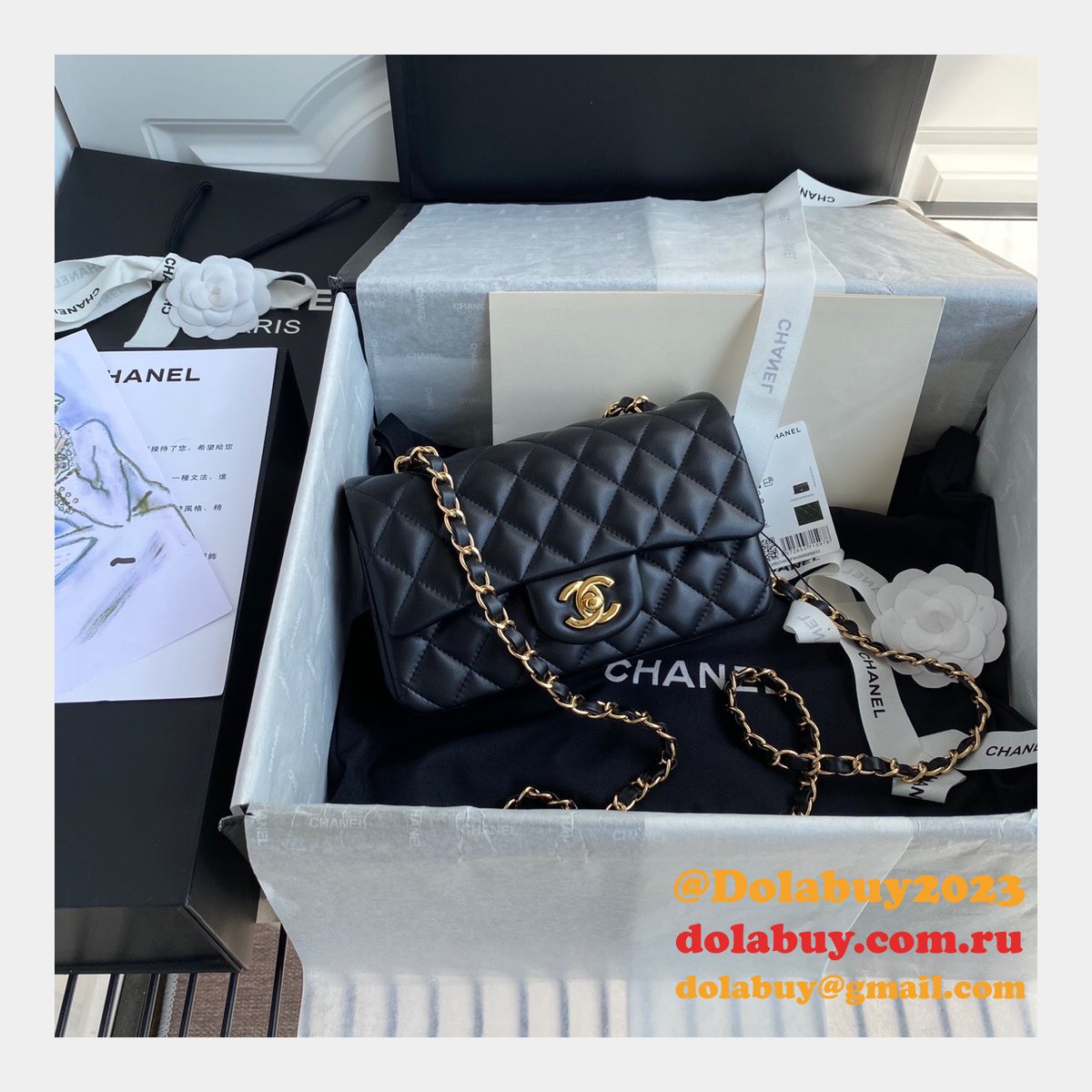 2020 Luxury CC CF 20CM Flap Lambskin Classic Black Bags