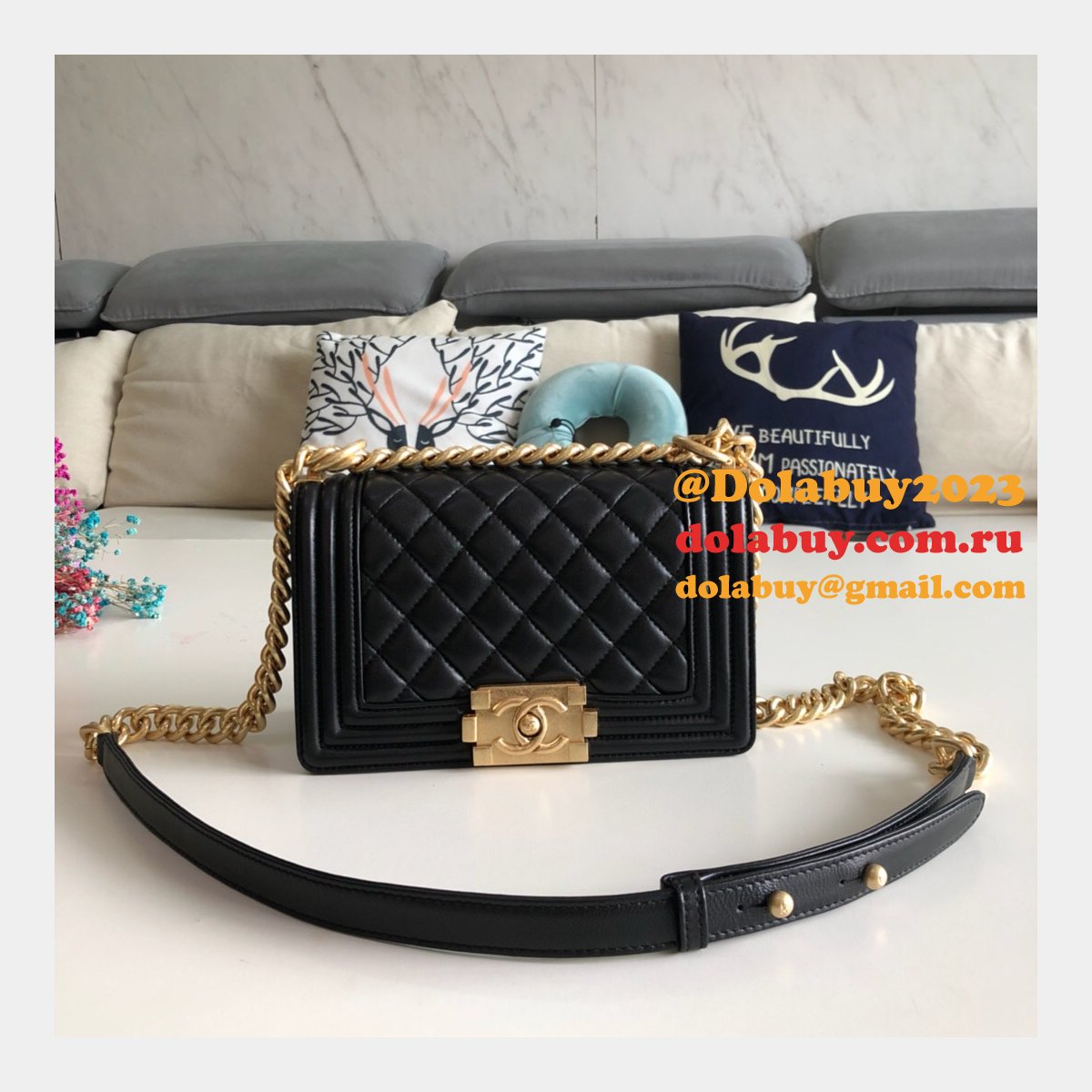 High Quality CC Le Boy Replica Best Black Bags lambksin 20cm