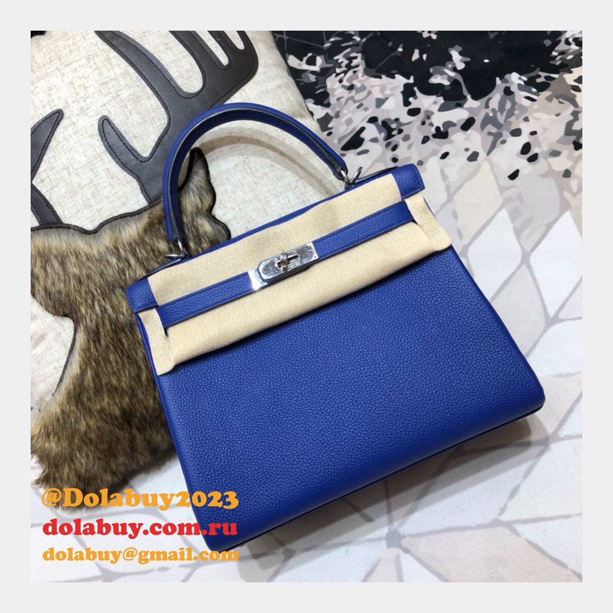 Hermes Kelly 32cm Togo leather E-blue