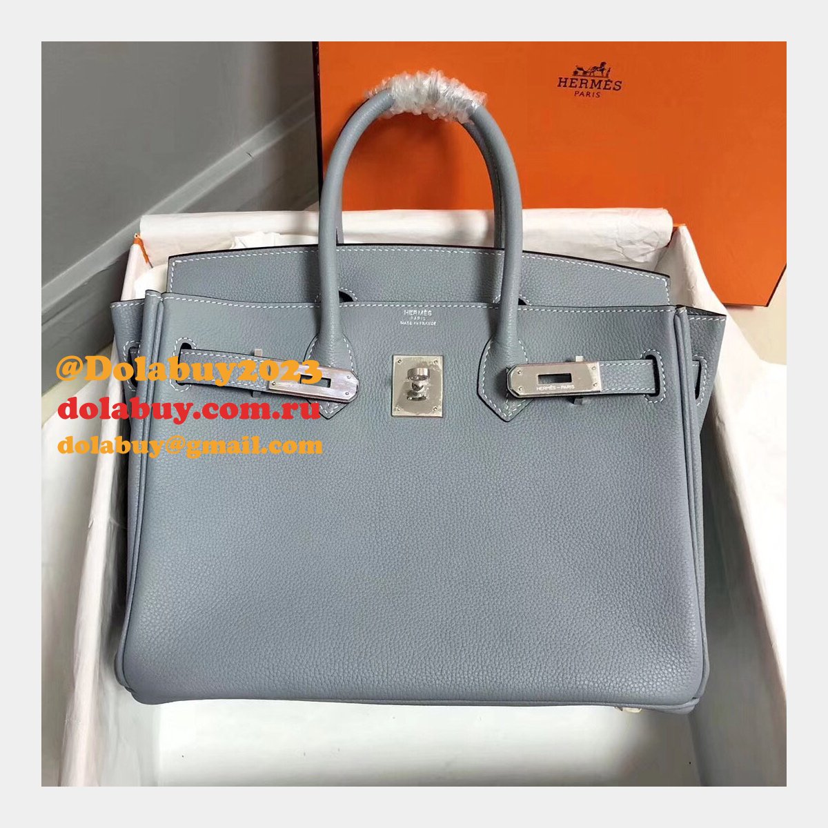 Hermes Birkin 35cm Togo leather Handbags Blue lin