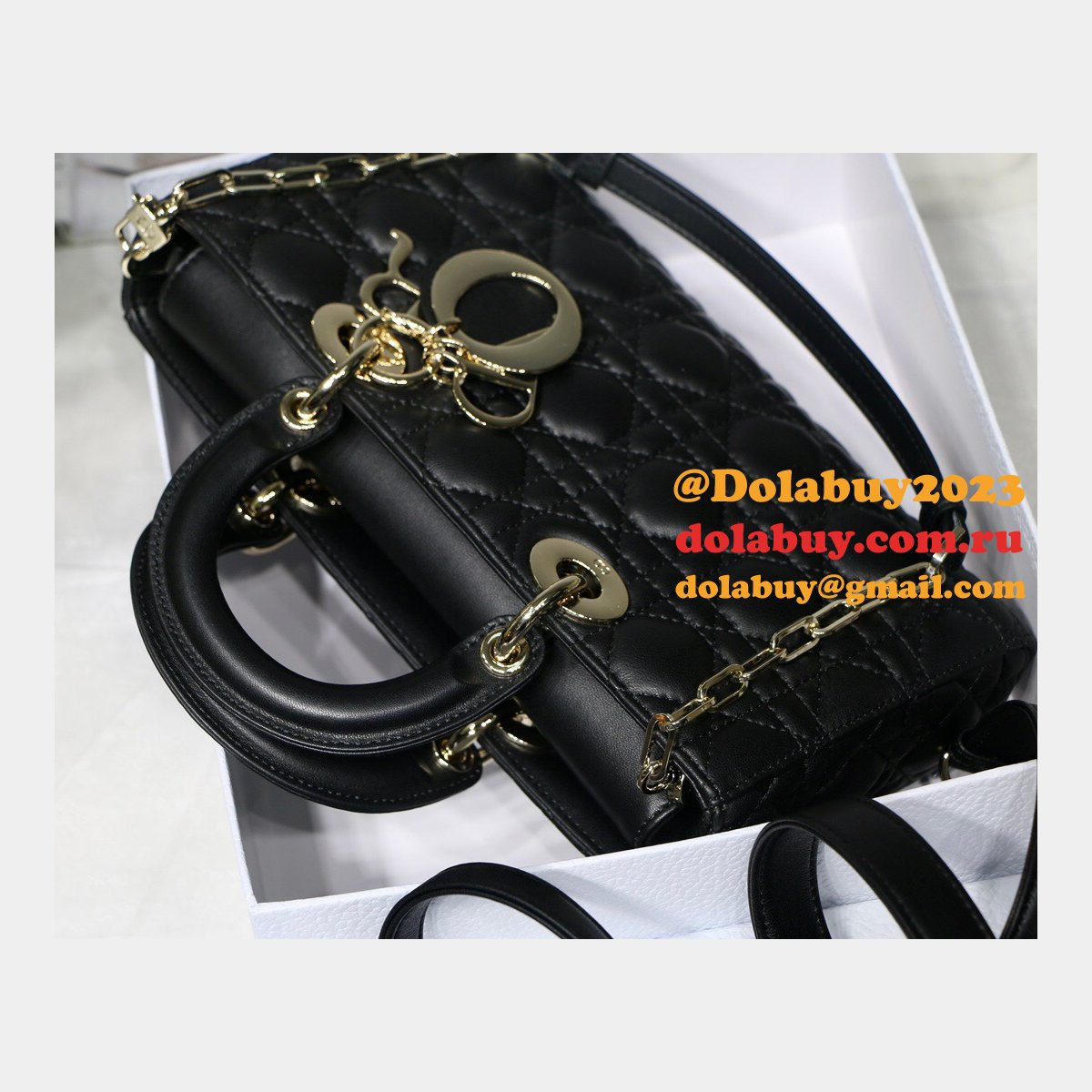 Dior High Quality Replica Black/White Lady Dior Cannage Tech Pouch 26cm
