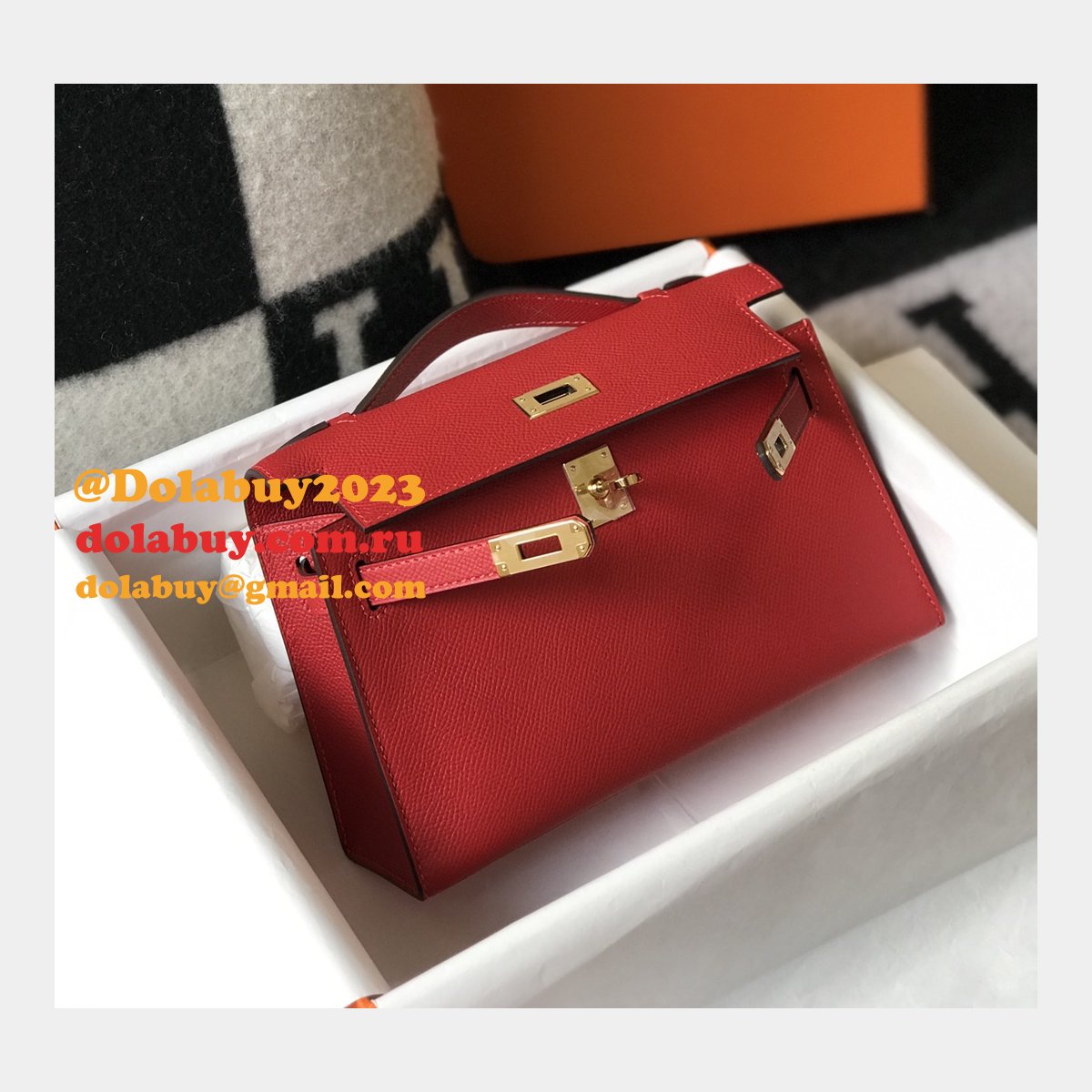 Luxury Hermes EPSOM LEATHER Mini Kelly Pouchette