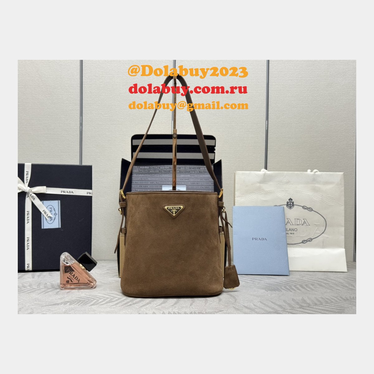 Top Quality Prada Suede Leather Mini Bucket Bag