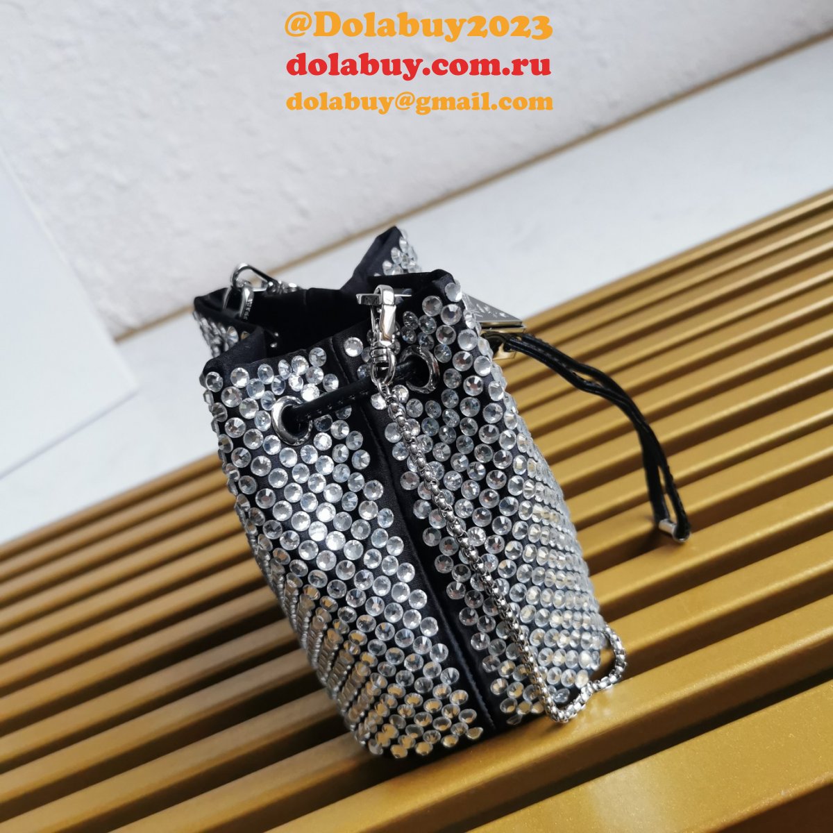 Designer Prada Replicas 1NR016 Crystal Embellished Satin Mini-pouch Bag