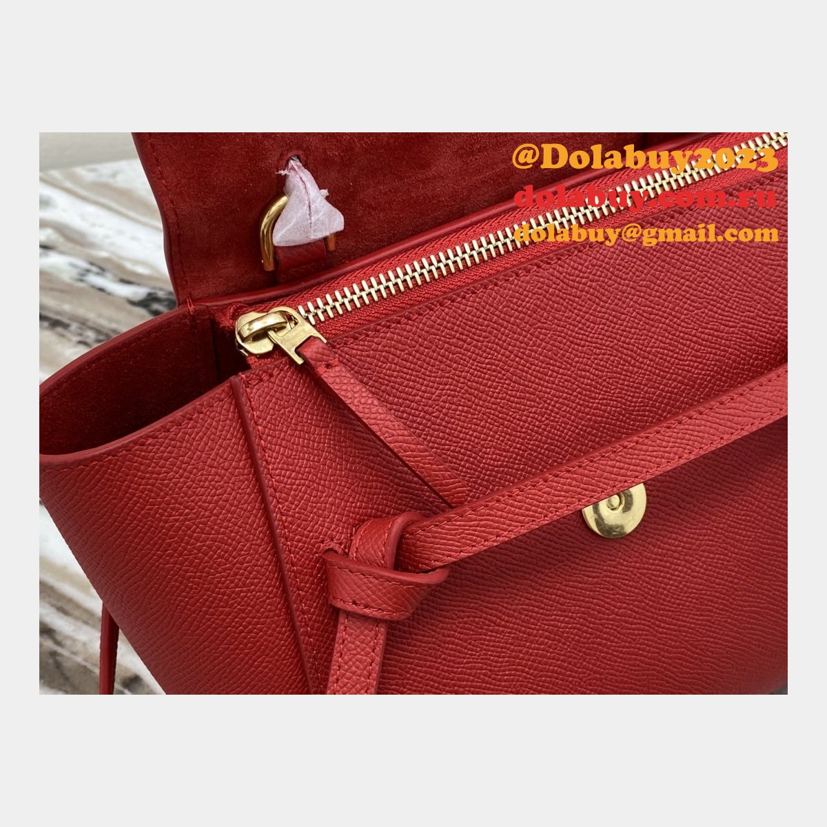Celine cheap nano belt red bag in grained calfskin