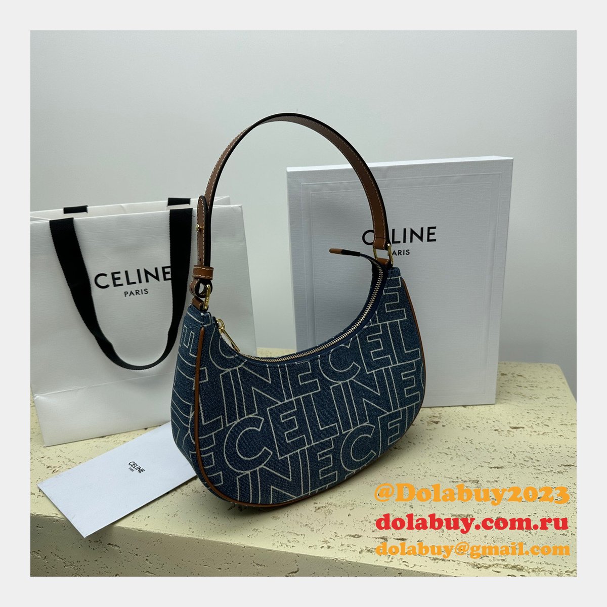 Celine Designer 1:1 Mirror Ava Denim 193952 Fake Bag