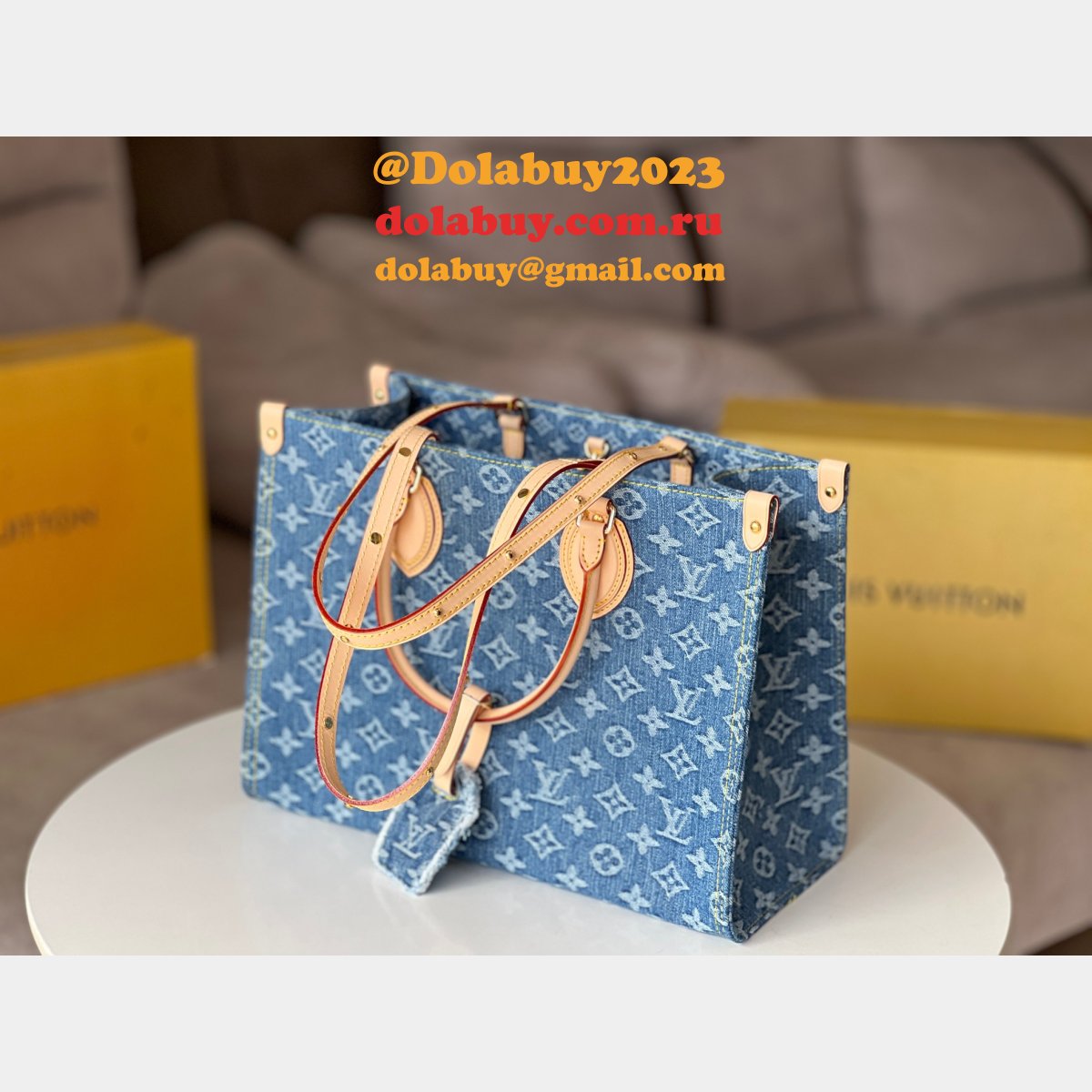 OnTheGo Louis Vuitton Replica Monogram Denim M46871 Handbag MM