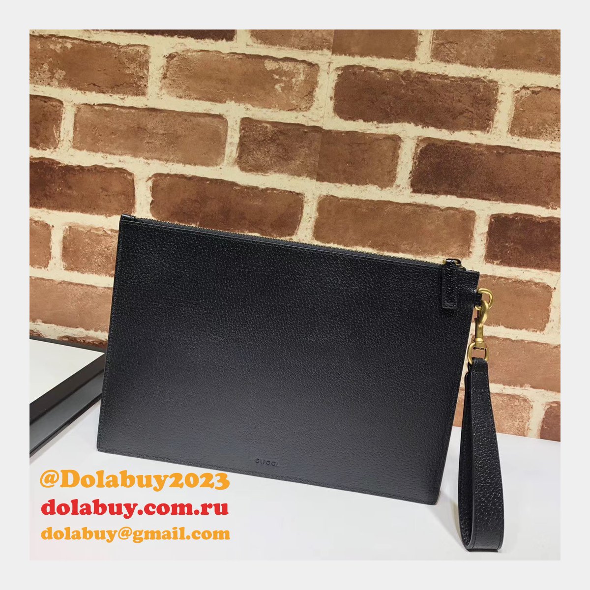 Best Gucci GG Marmont leather pouch 475317 Black Clutches