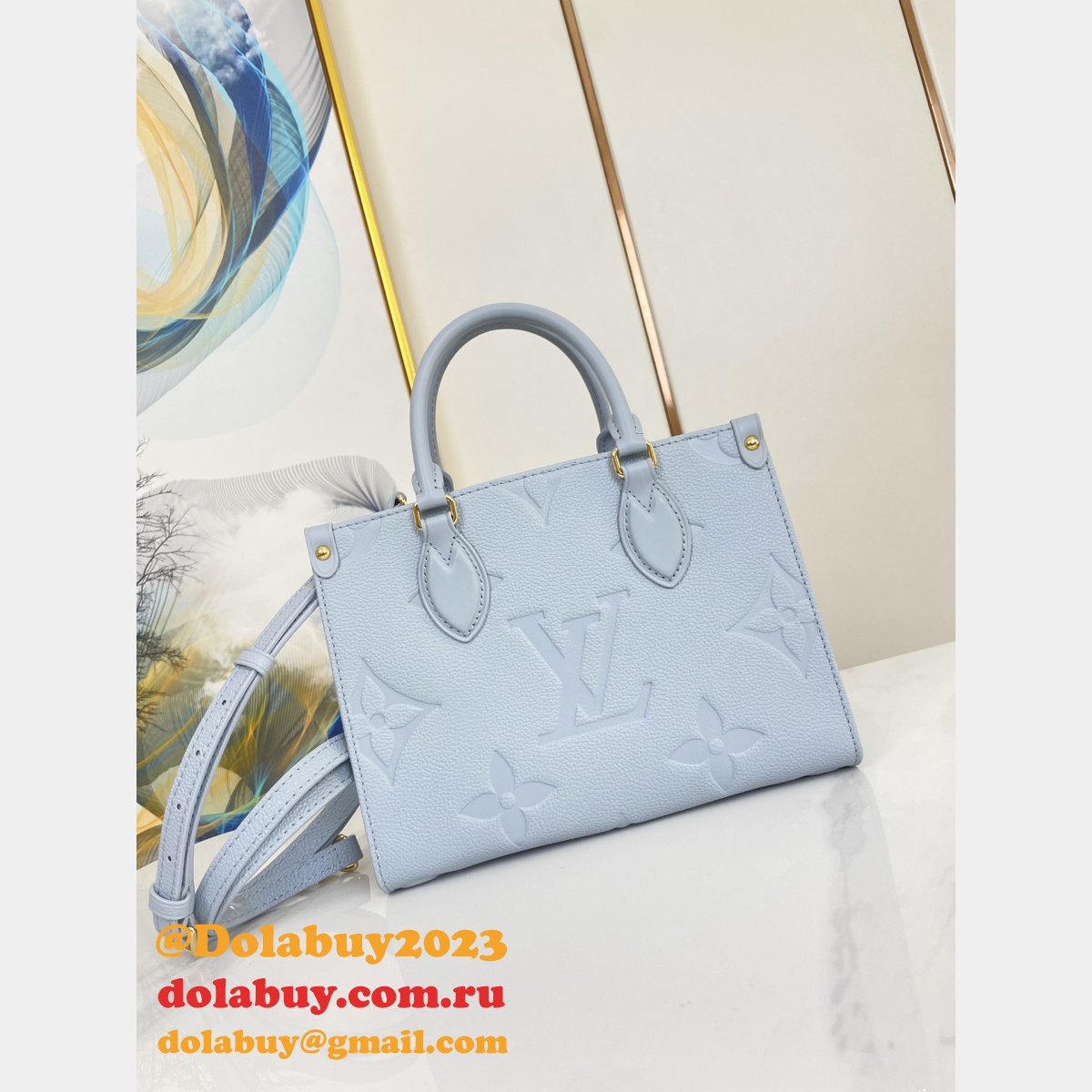 OnTheGo PM Monogram Empreinte Leather M46840 Blue Louis Vuitton Fake Bag