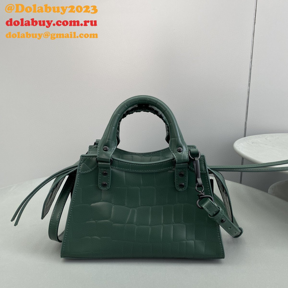 AAA+ Balenciaga Replica cuag Dark green crocodile bag