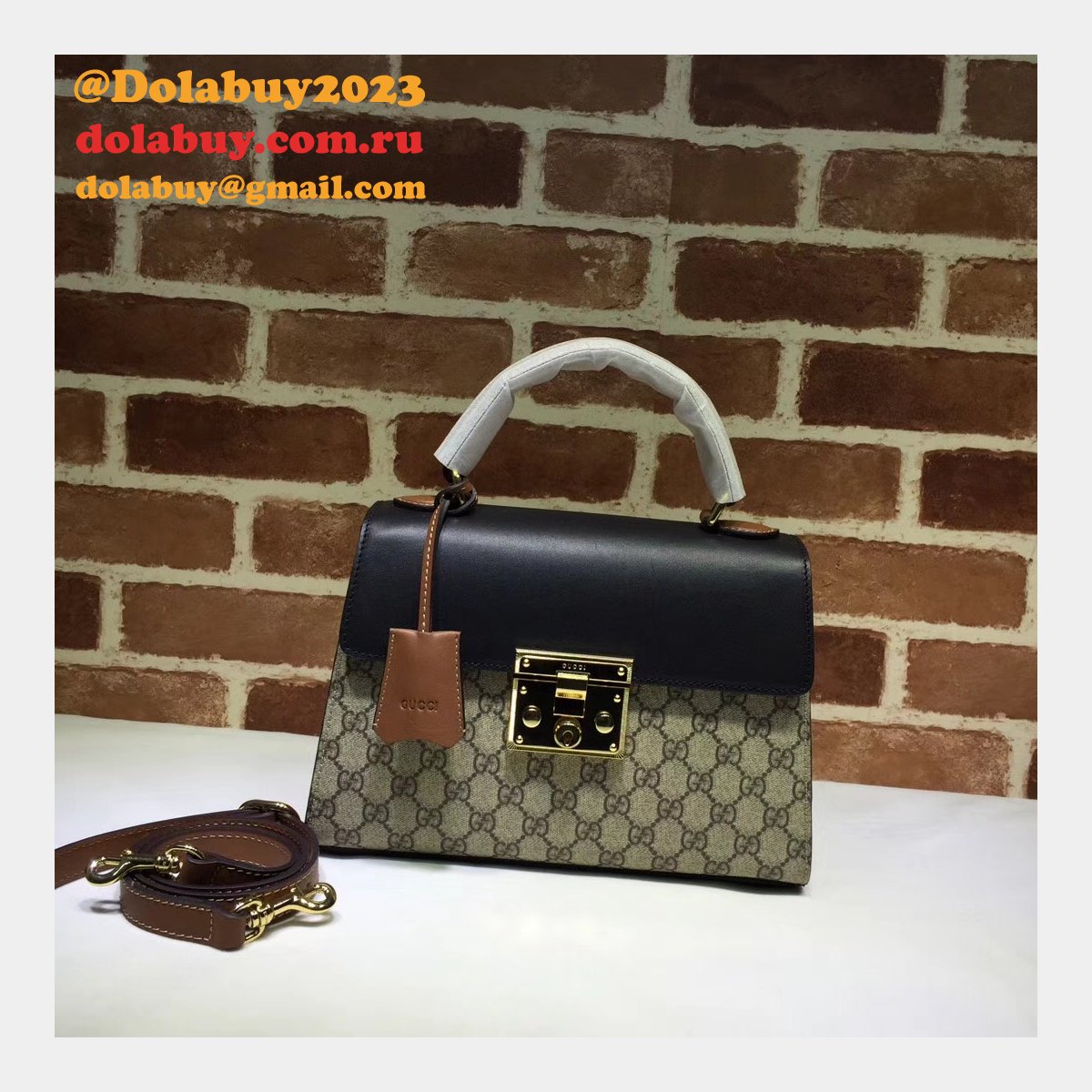 Gucci Replica 453188 GG Supreme Padlock Small Top Handle Bag