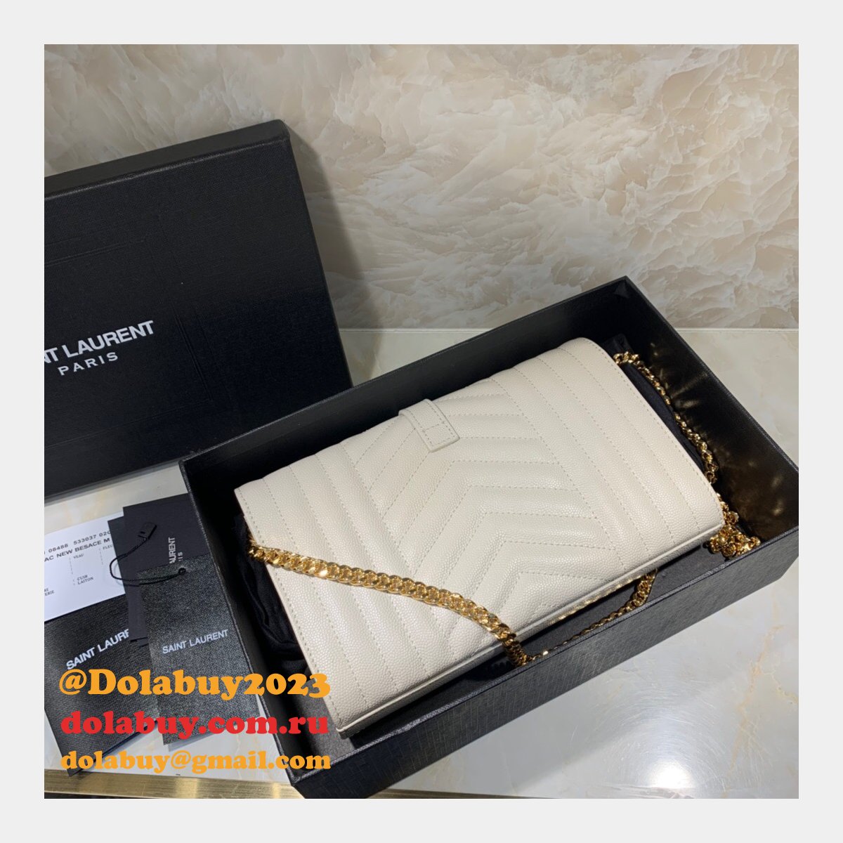 YSL Replica Saint Laurent Envelope Wallet on Chain WOC 620280 White Bag