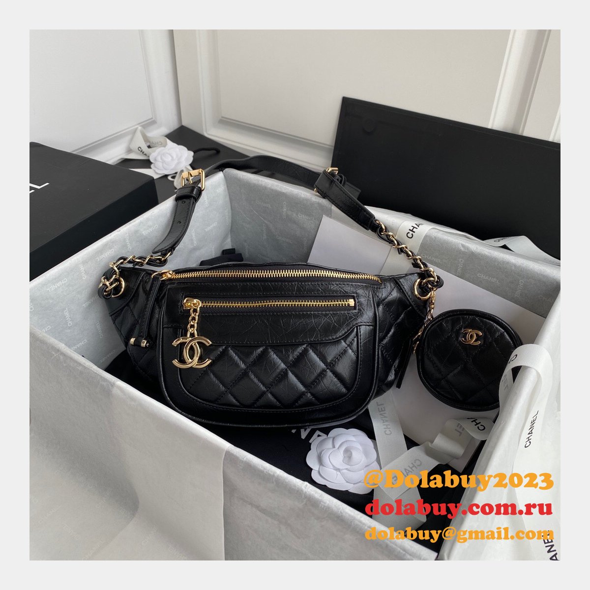 Buy Online CC AAA+ Calfskin Waist AS1077 Black Bag
