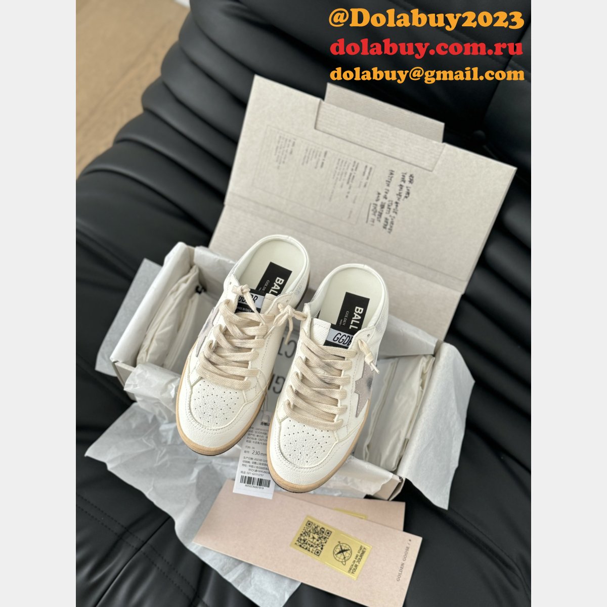 Luxury Super-Star Sabots with platinum star and ice-gray suede tongue