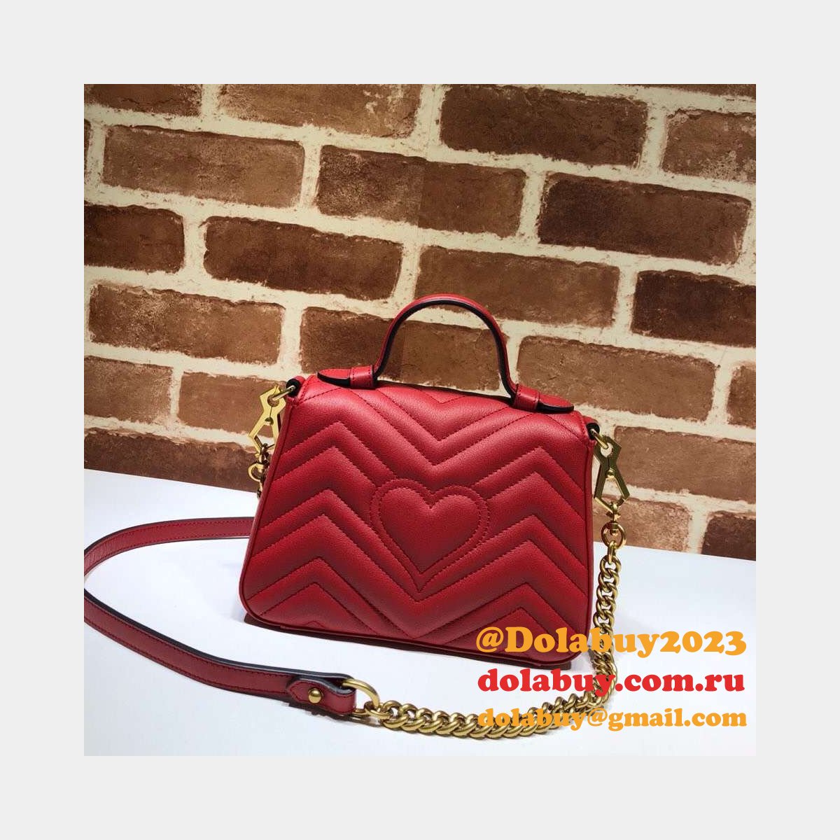 cheap 547260 G*u*i chevron leather gg marmont mini top handle