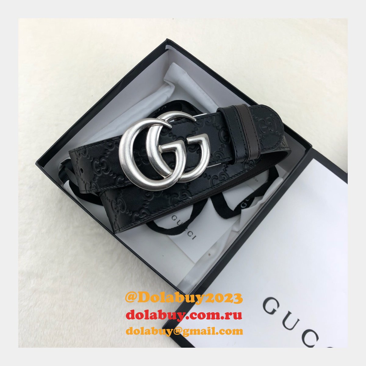 G*u*i belt with double g buckle 38mm-2 black fake