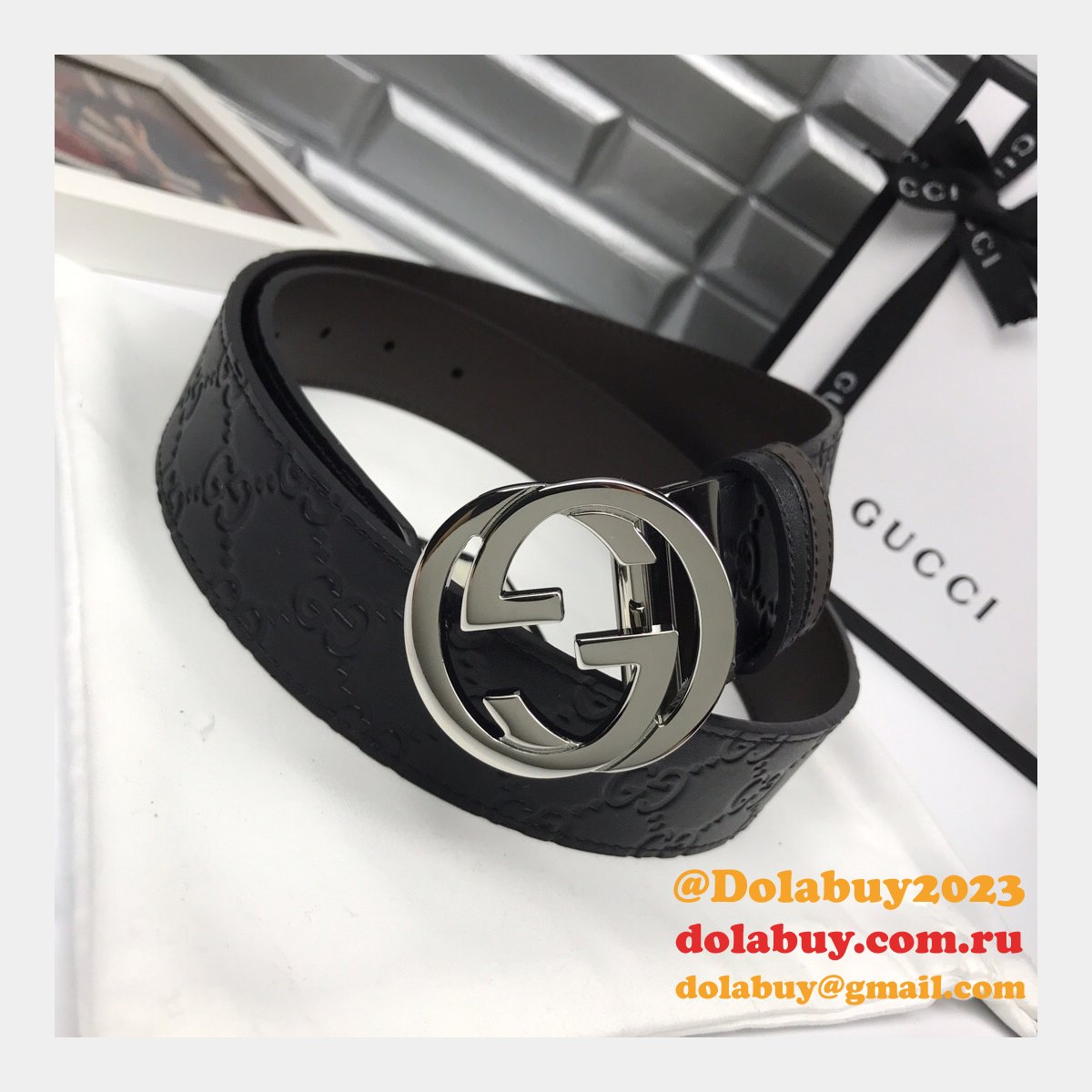 7 star G*u*i 37mm replica interlocking g-buckle leather black belt