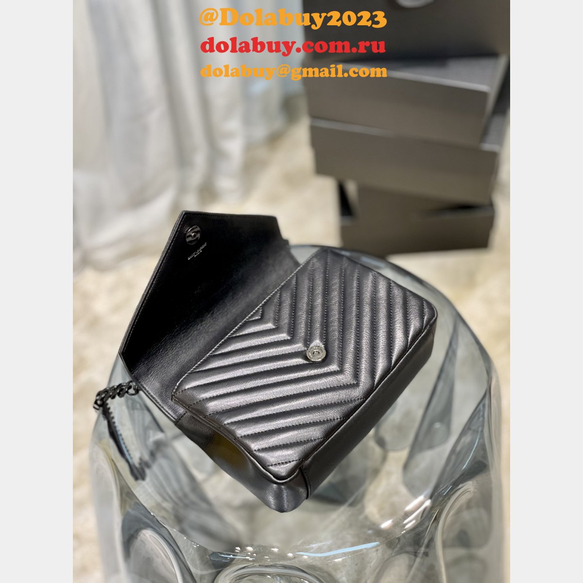 YSL Fake 392737 College Medium Chain Bag in Matelassé Leather