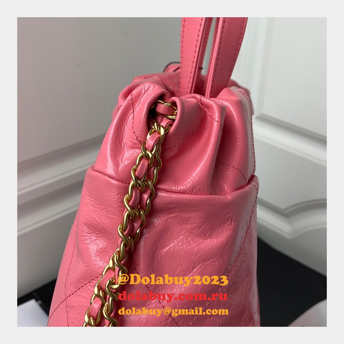 Designer 22 Replica Backpack Shiny Calfskin AS3313 Gold-Tone Metal