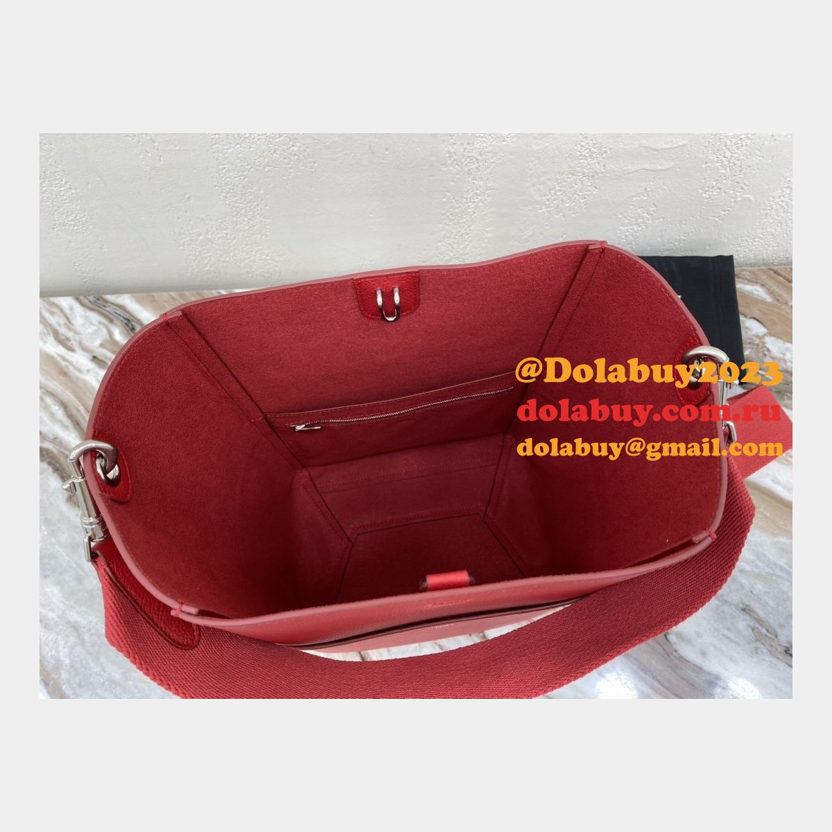 Discount Celine Sangle Seau Bucket Bag Red Calfskin