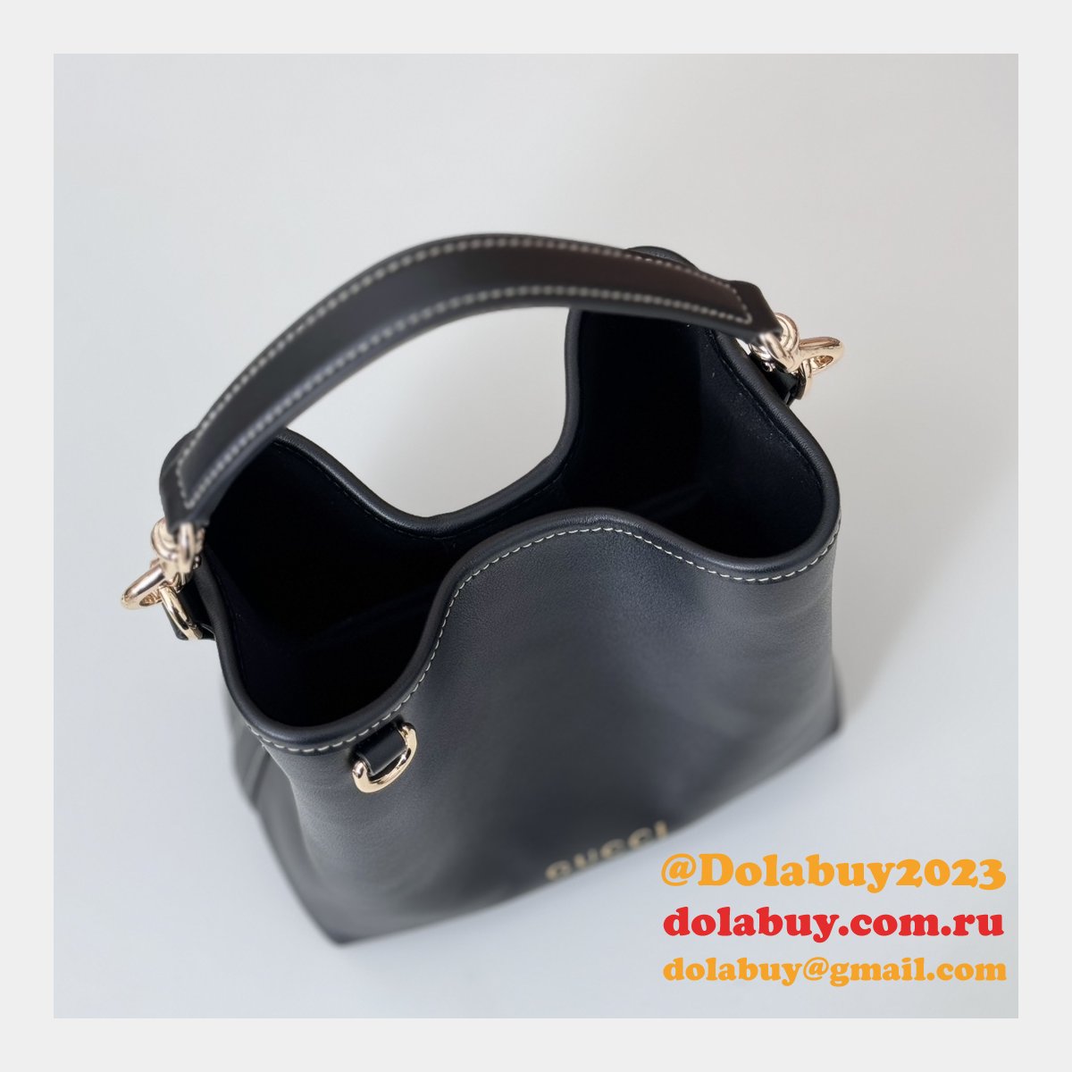 Designer 815118 Fake GG Emblem Gucci 1:1 Mirror Bucket Black Bag