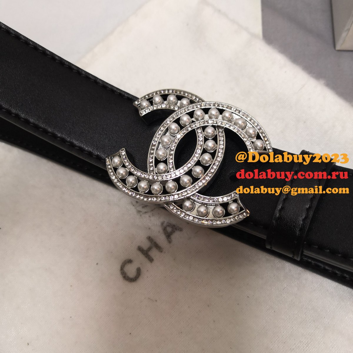 Luxury Replica CC Double C Belt Black Width 3.0cm 1137