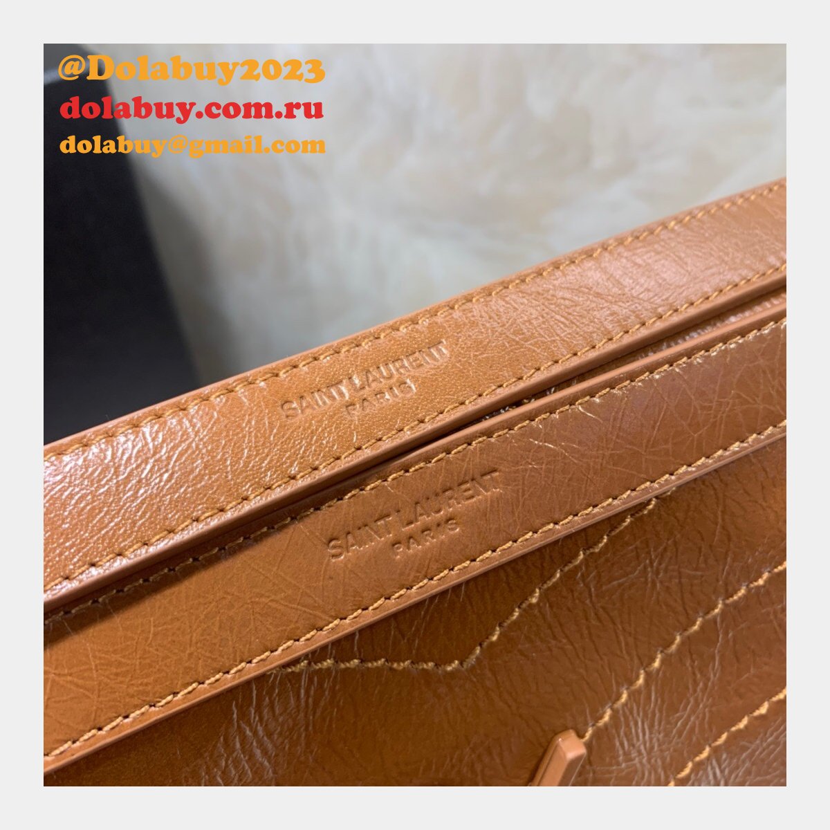 Buy Online YSL Nikki 28cm 498894 Stitch Flap Brown Bag