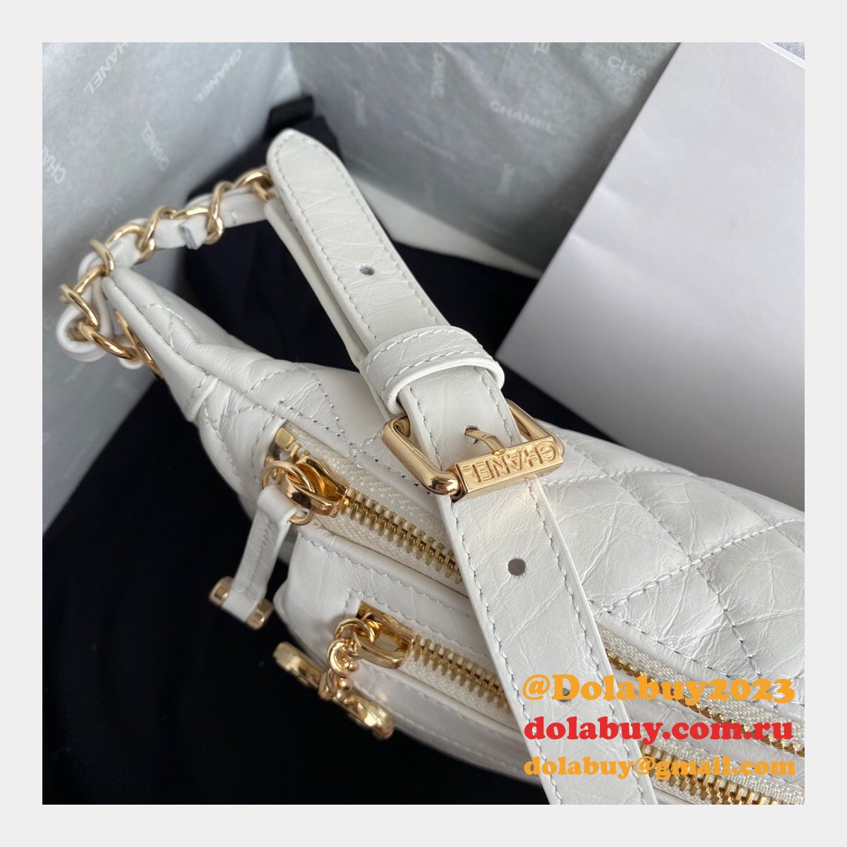 Designer CC High Quality Calfskin Waist AS1077 White Bag